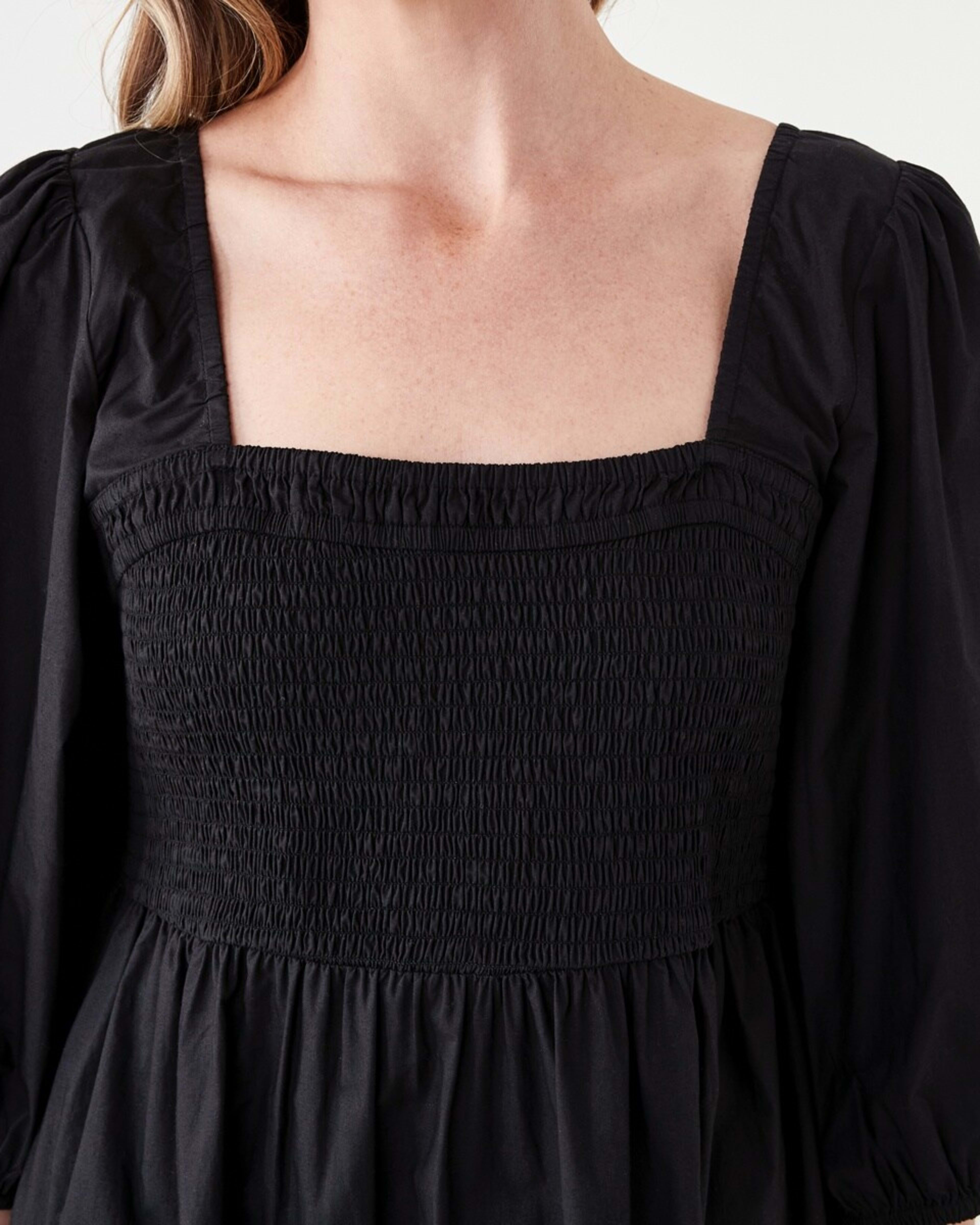 5 Short Sleeve Shirred Bodice Midi Dress BLACK, 5 of 6