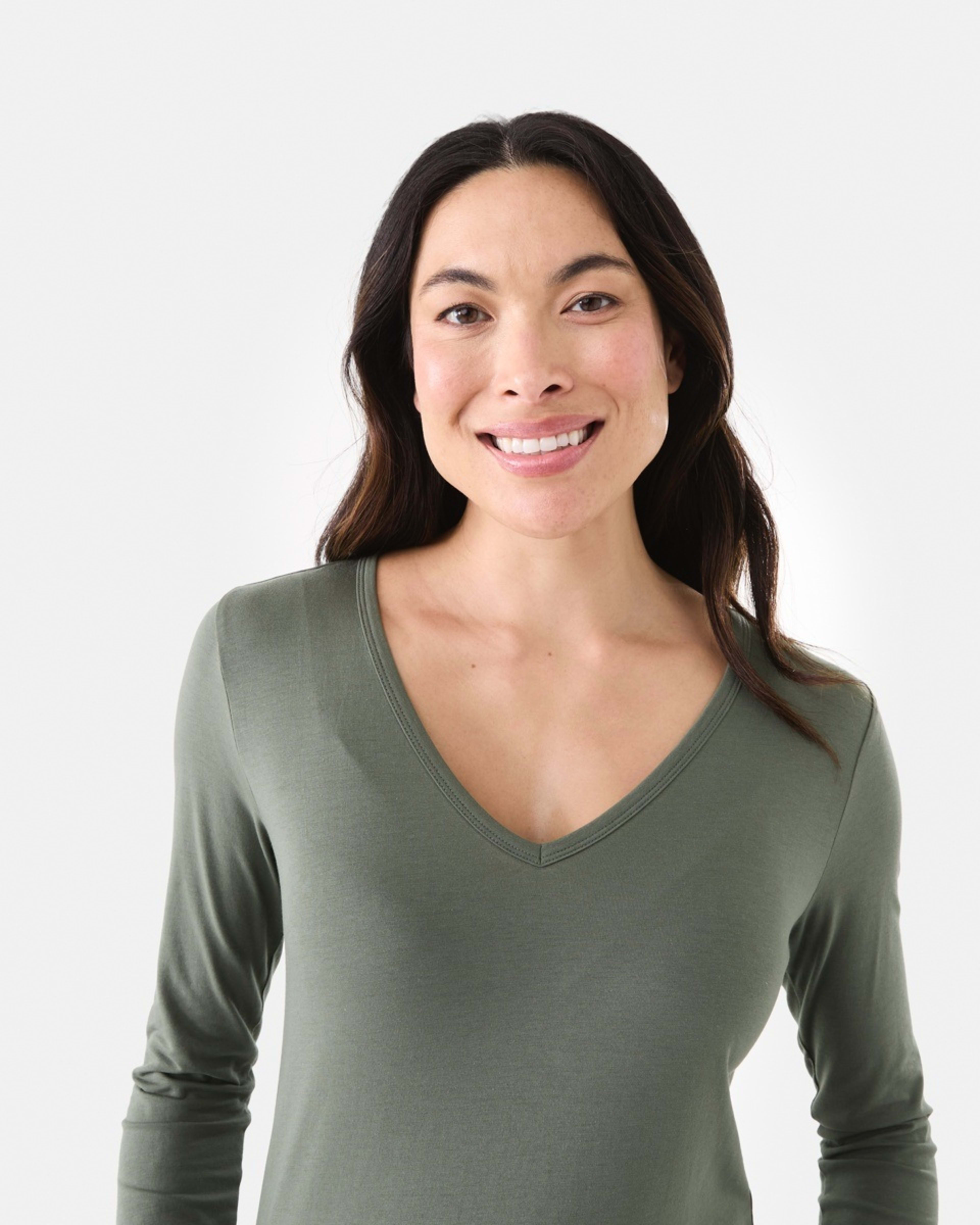 4 Long Sleeve Stretch V-Neck T-shirt Grn Olive, 4 of 5