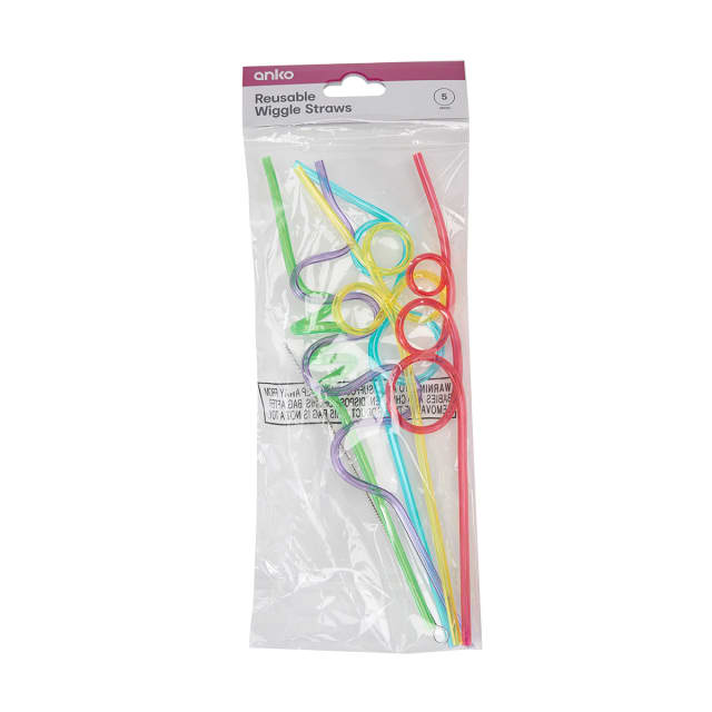 5 Pack Reusable Wiggle Straws Kmart