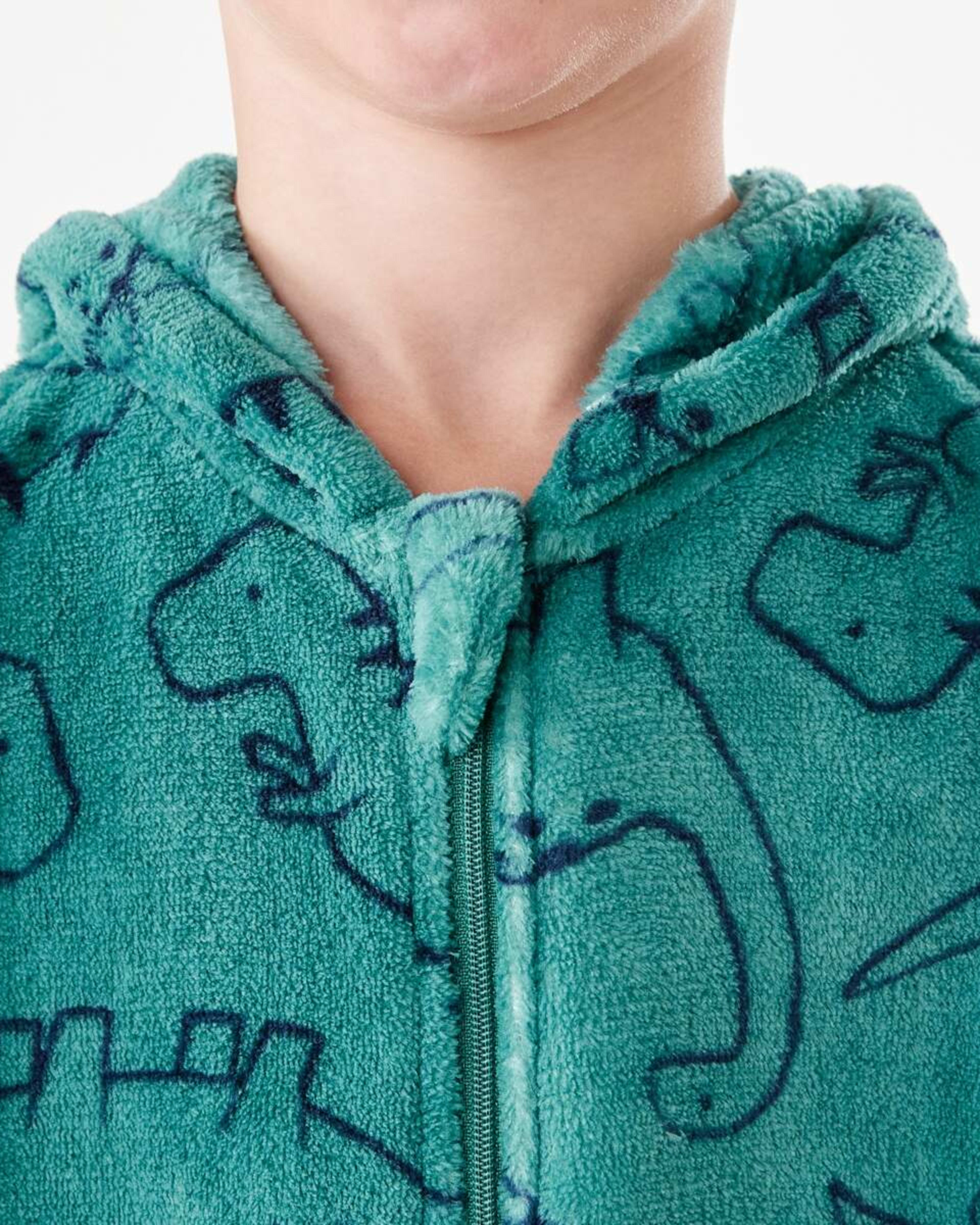 4 Novelty Fluffy All-In-One Sleepsuit Green Dino Linework, 4 of 9