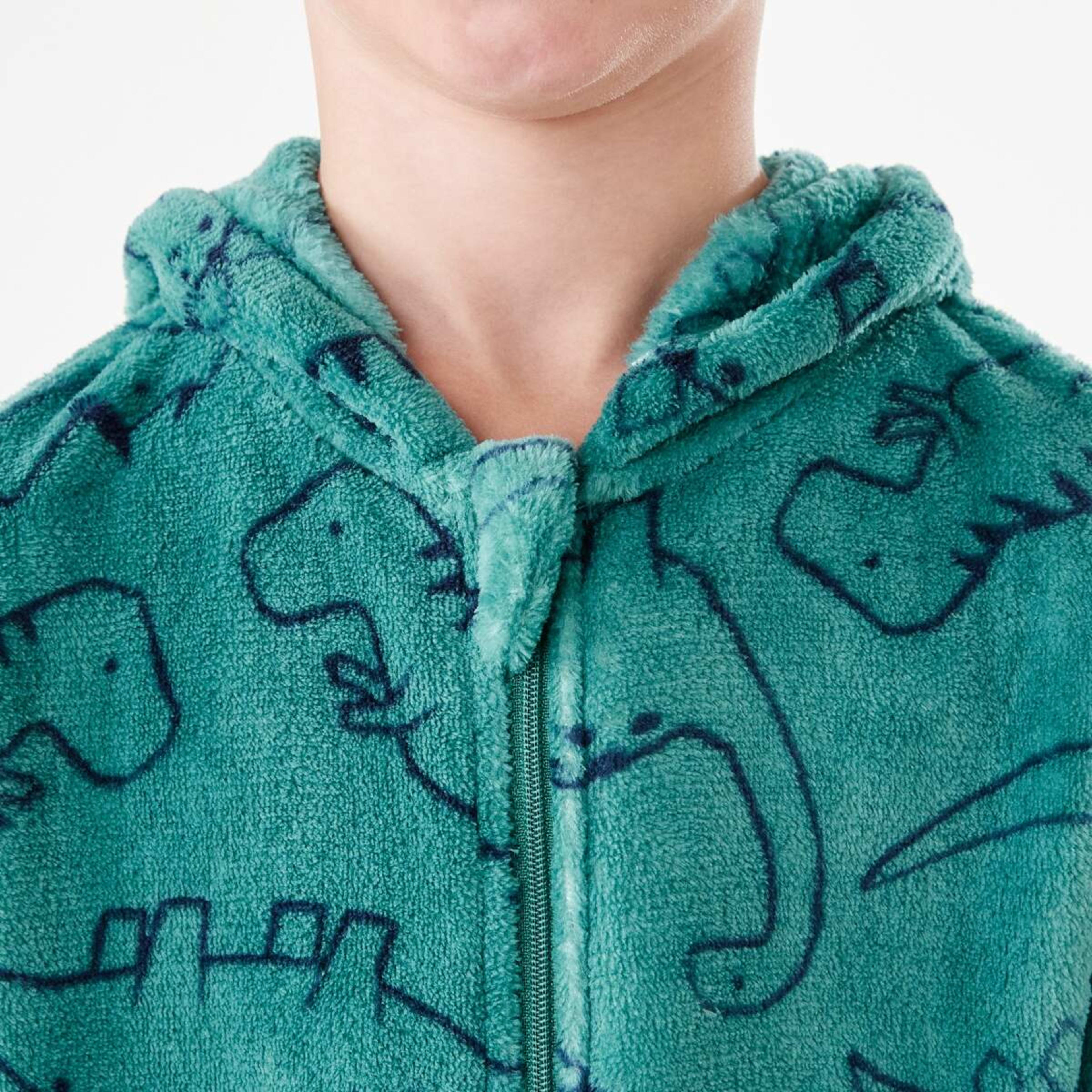 4 Novelty Fluffy All-In-One Sleepsuit Green Dino Linework, 4 of 9