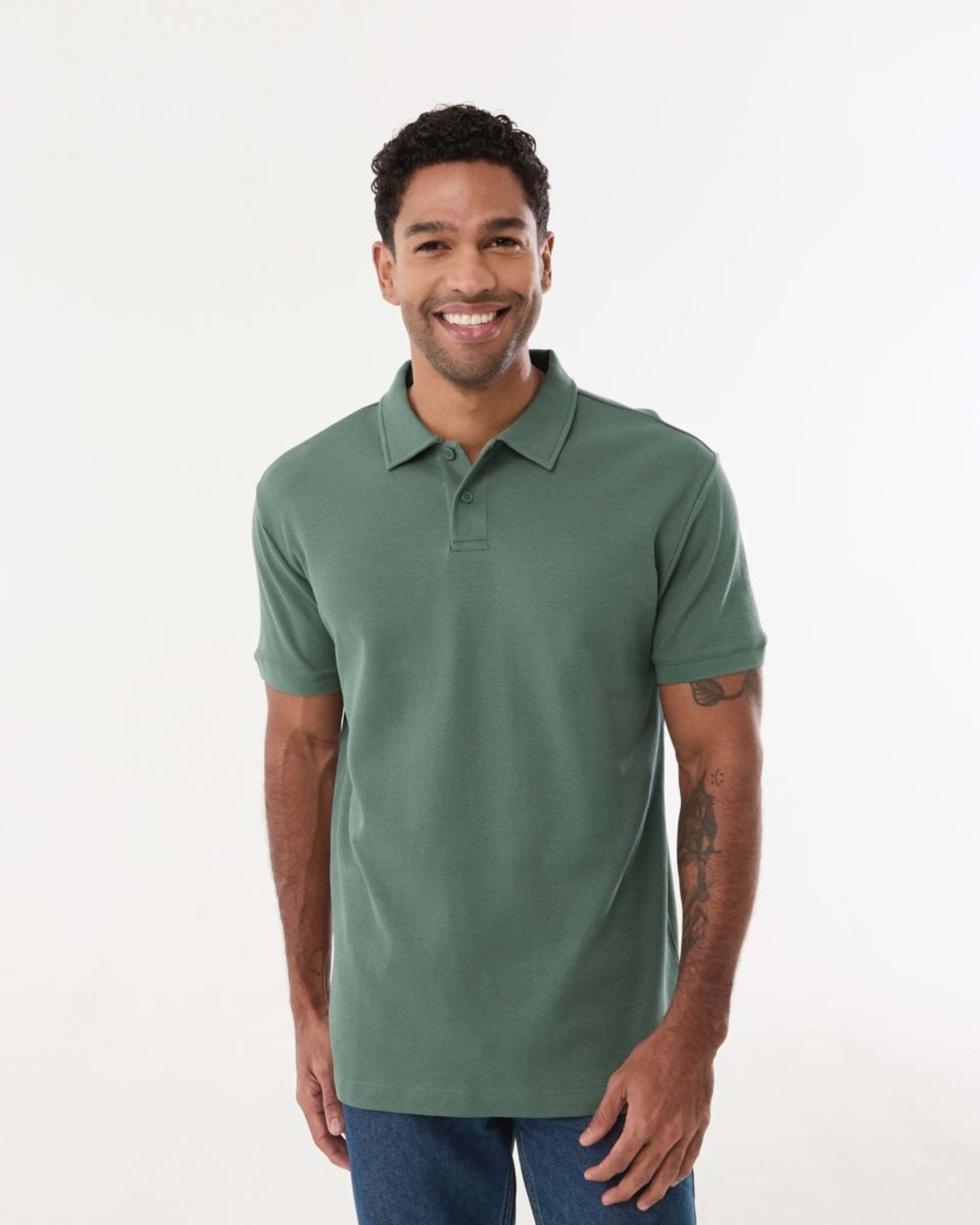 1 Textured Polo Shirt AGAVE, 1 of 5