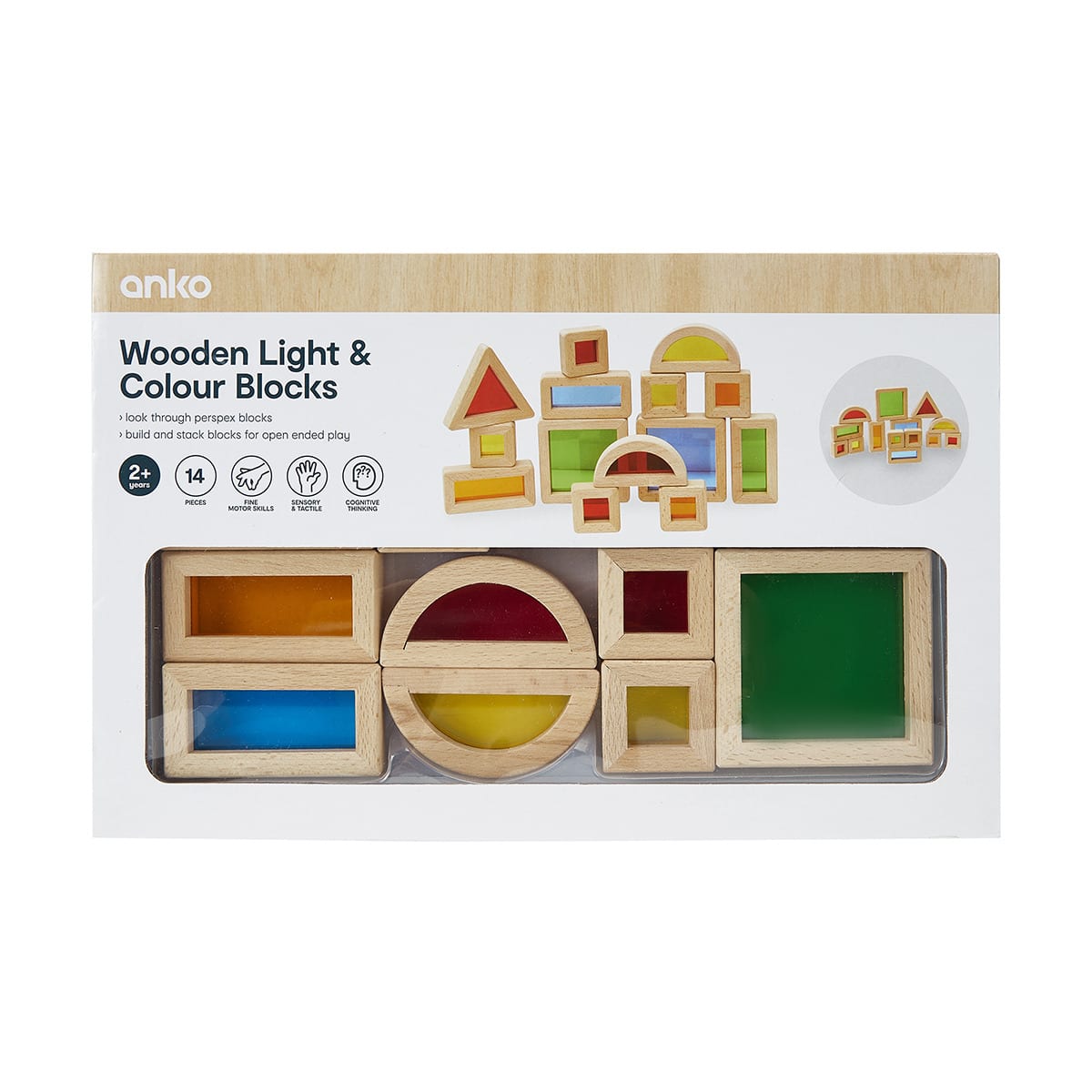 14 Piece Wooden Light and Colour Blocks Kmart