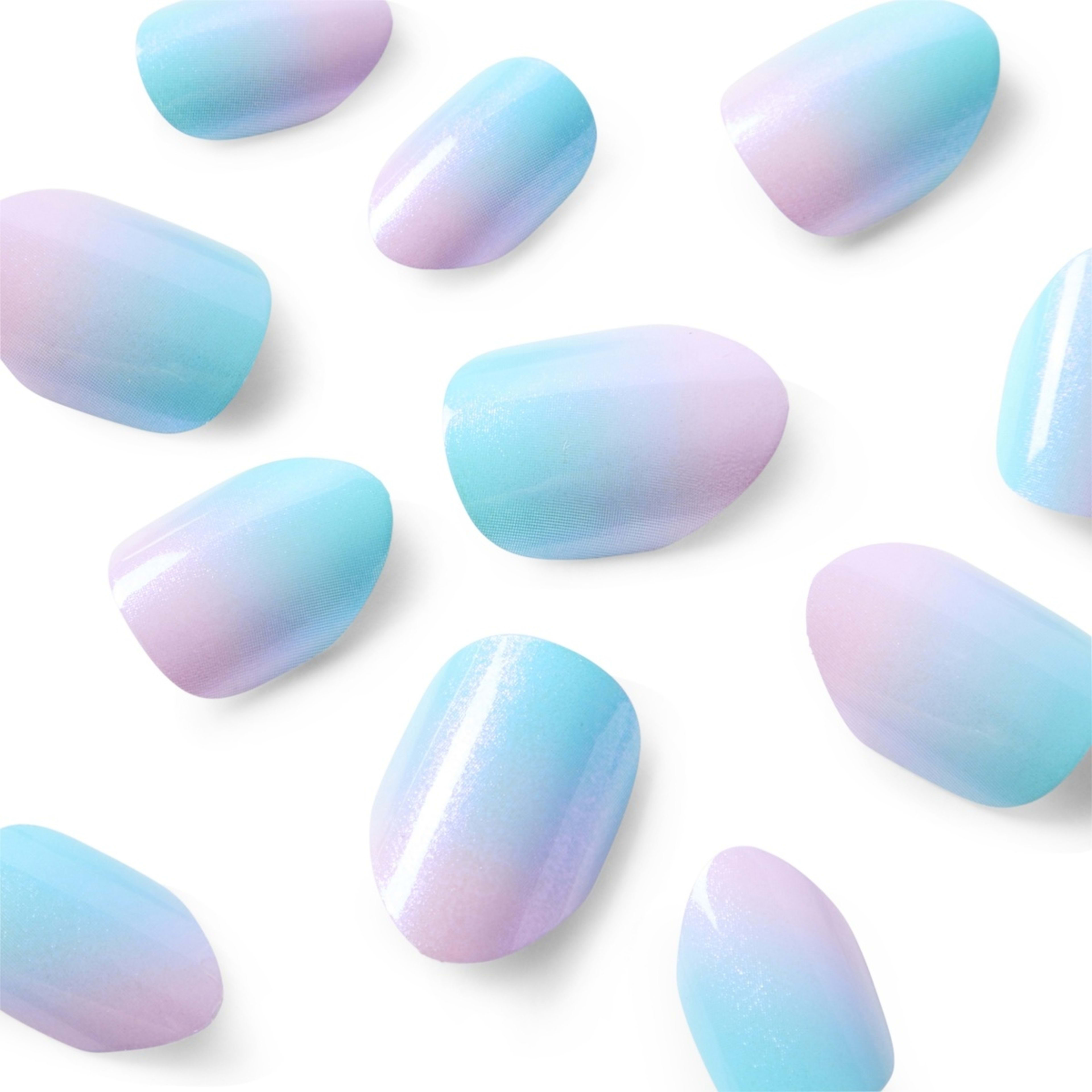 3 OXX Junior 24 Pack Kids Pre-Glued Stick-On Nails - Blue and Lilac Glazed Ombre, 3 of 4