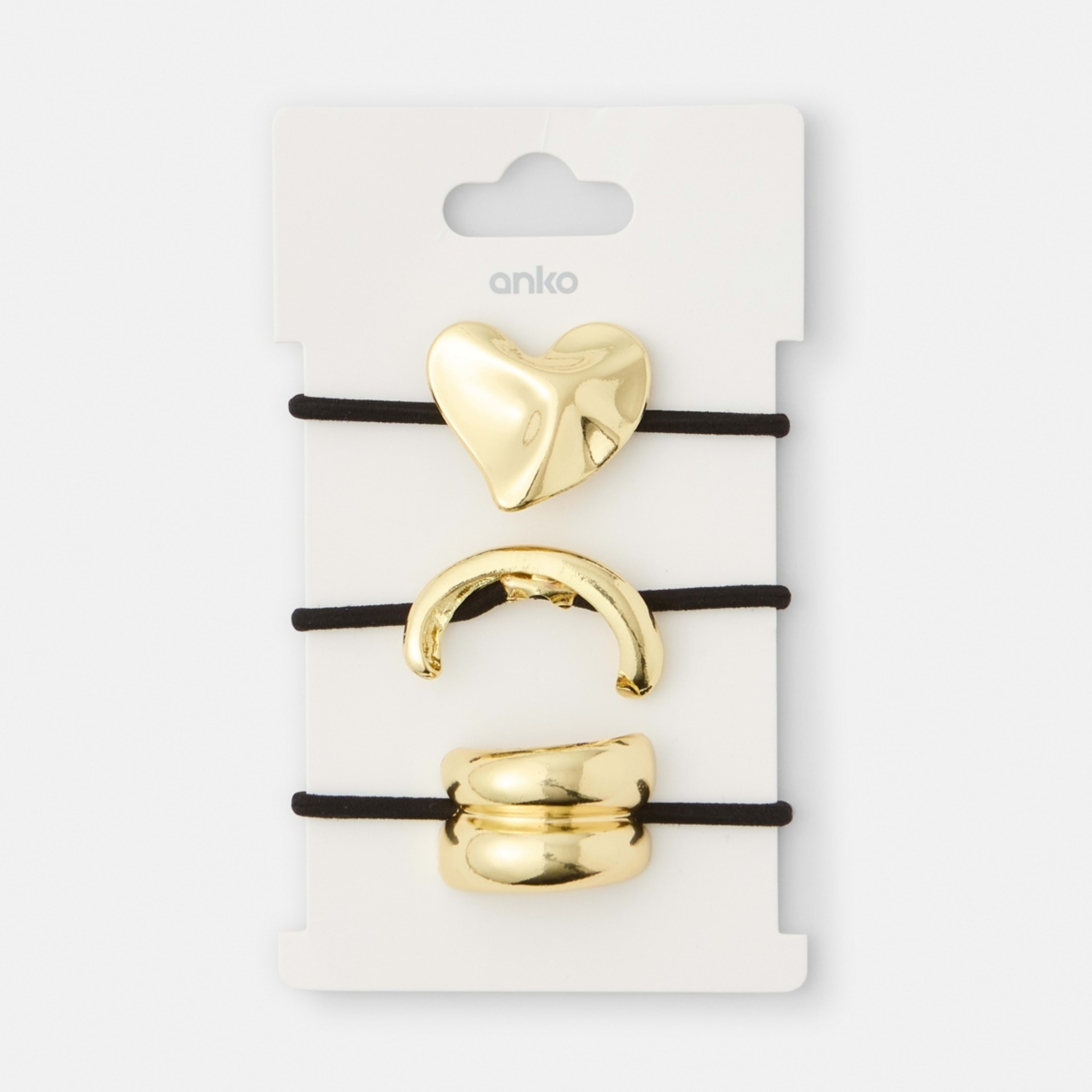 4 3 Pack Metal Heart Hair Ties - Gold Tone and Black, 4 of 4