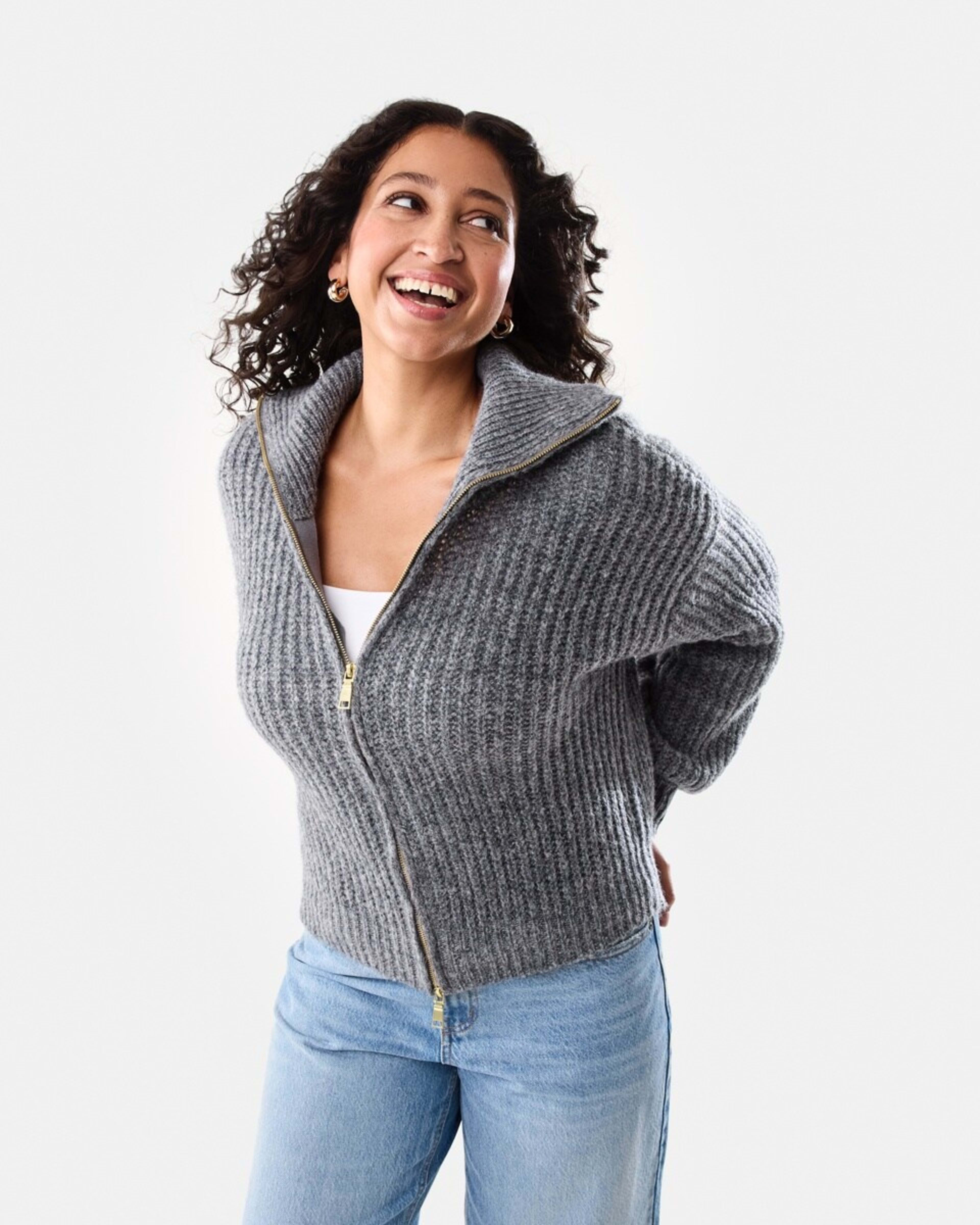 1 Fisherman Rib Knit Bomber Gry Chmrle