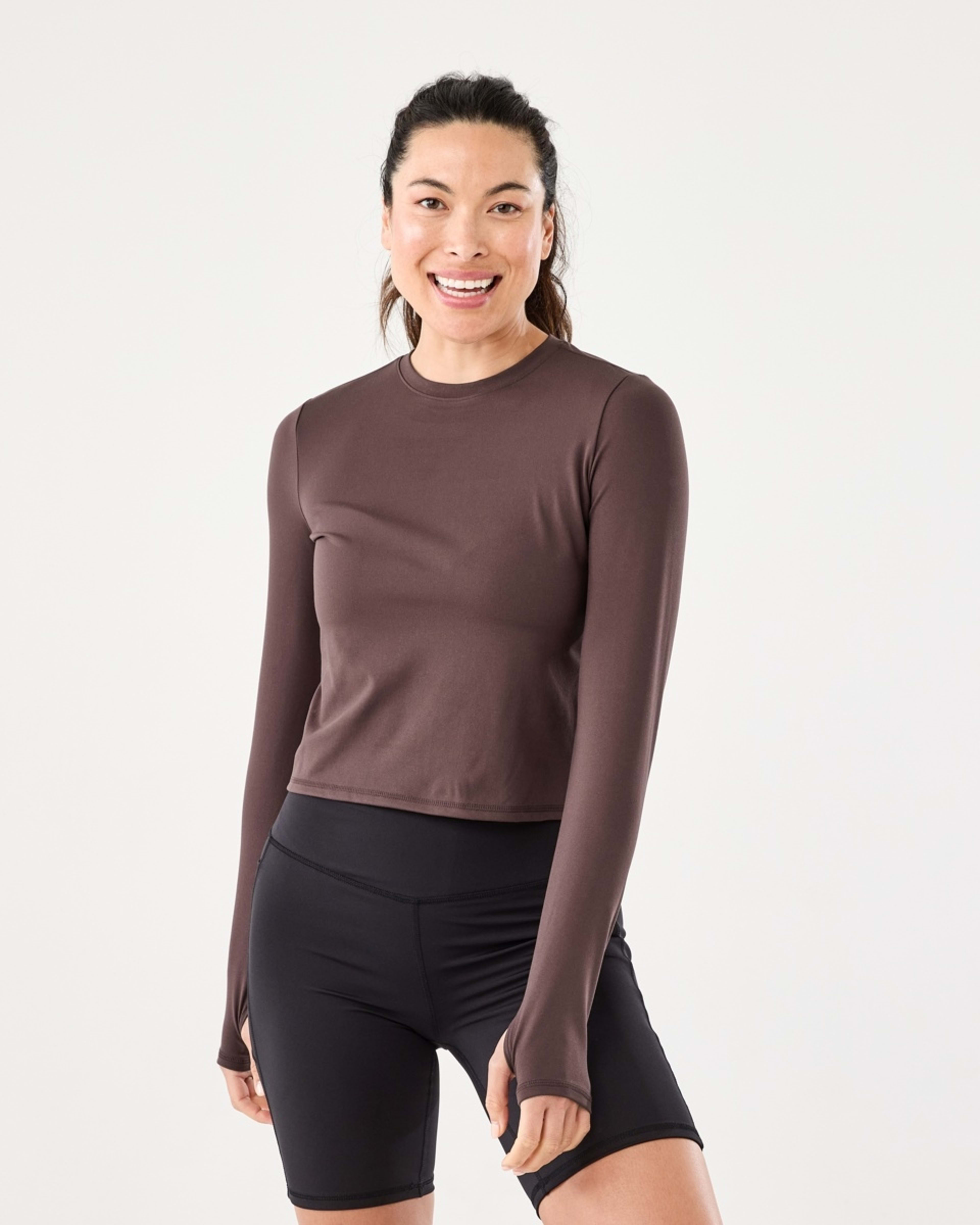 1 Active Womens Long Sleeve Ultrasoft Top Brn Tuscan