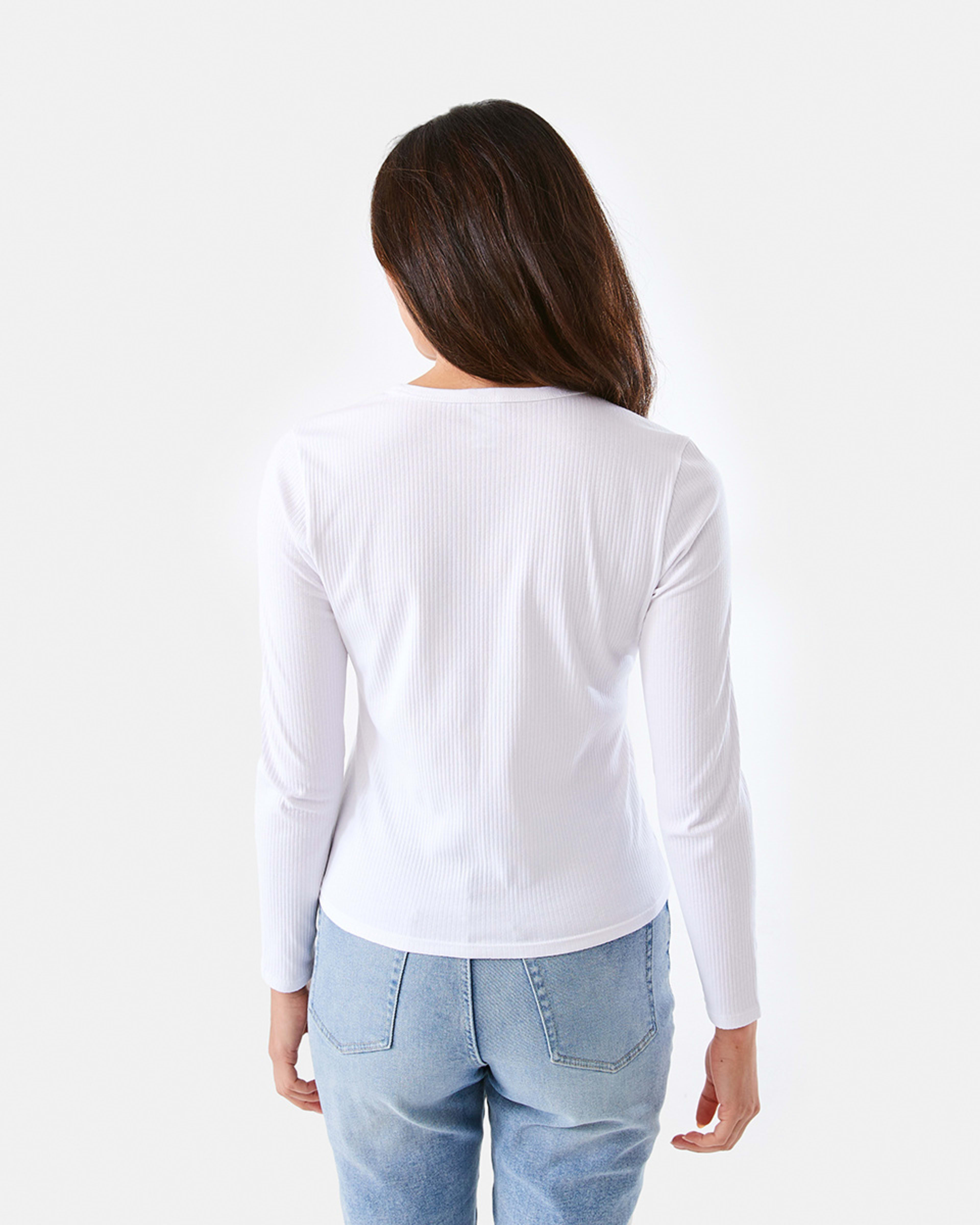 3 Long Sleeve Rib Crew Neck T-shirt White, 3 of 5