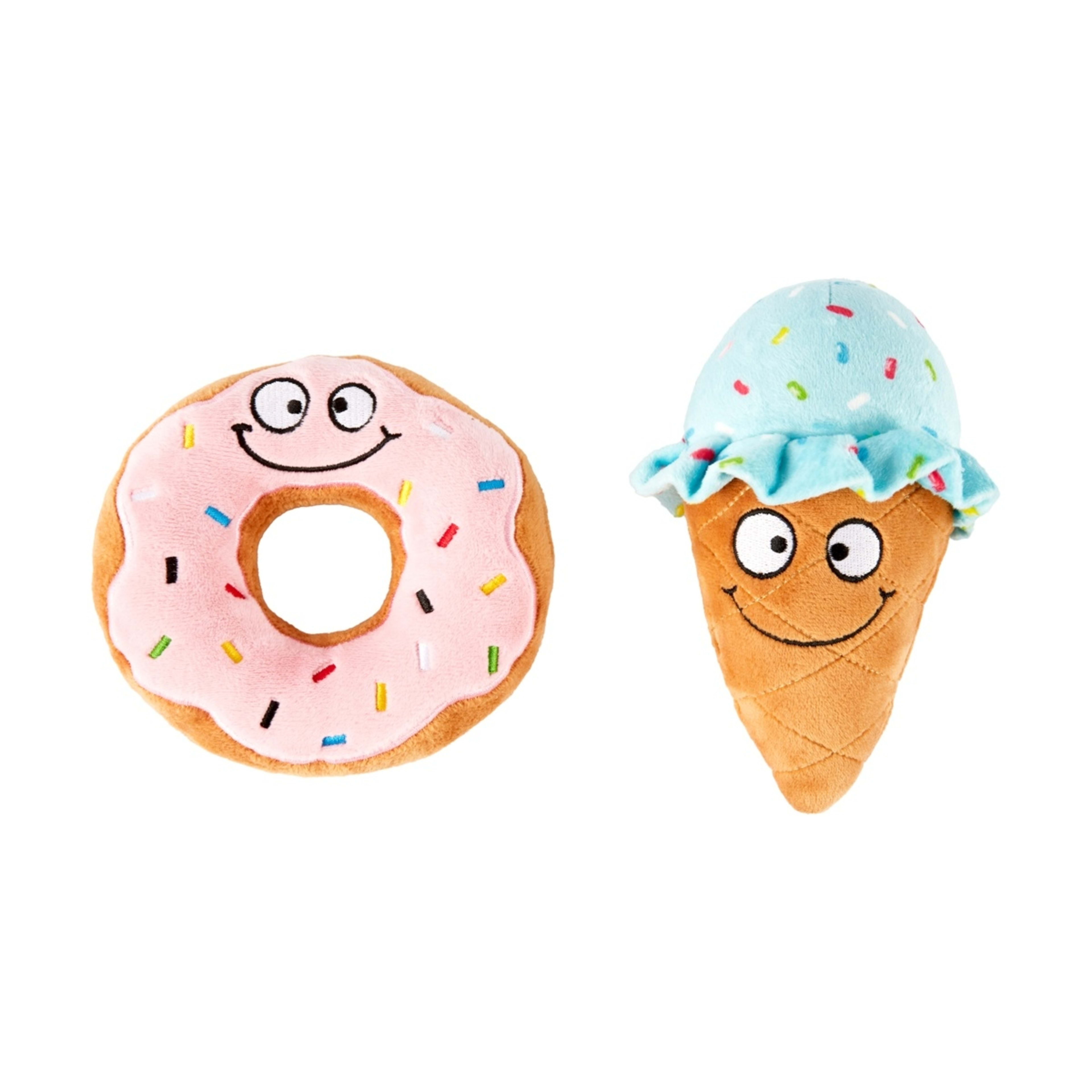 1 2 Pack Ice Cream and Donut Chew Pet Toy