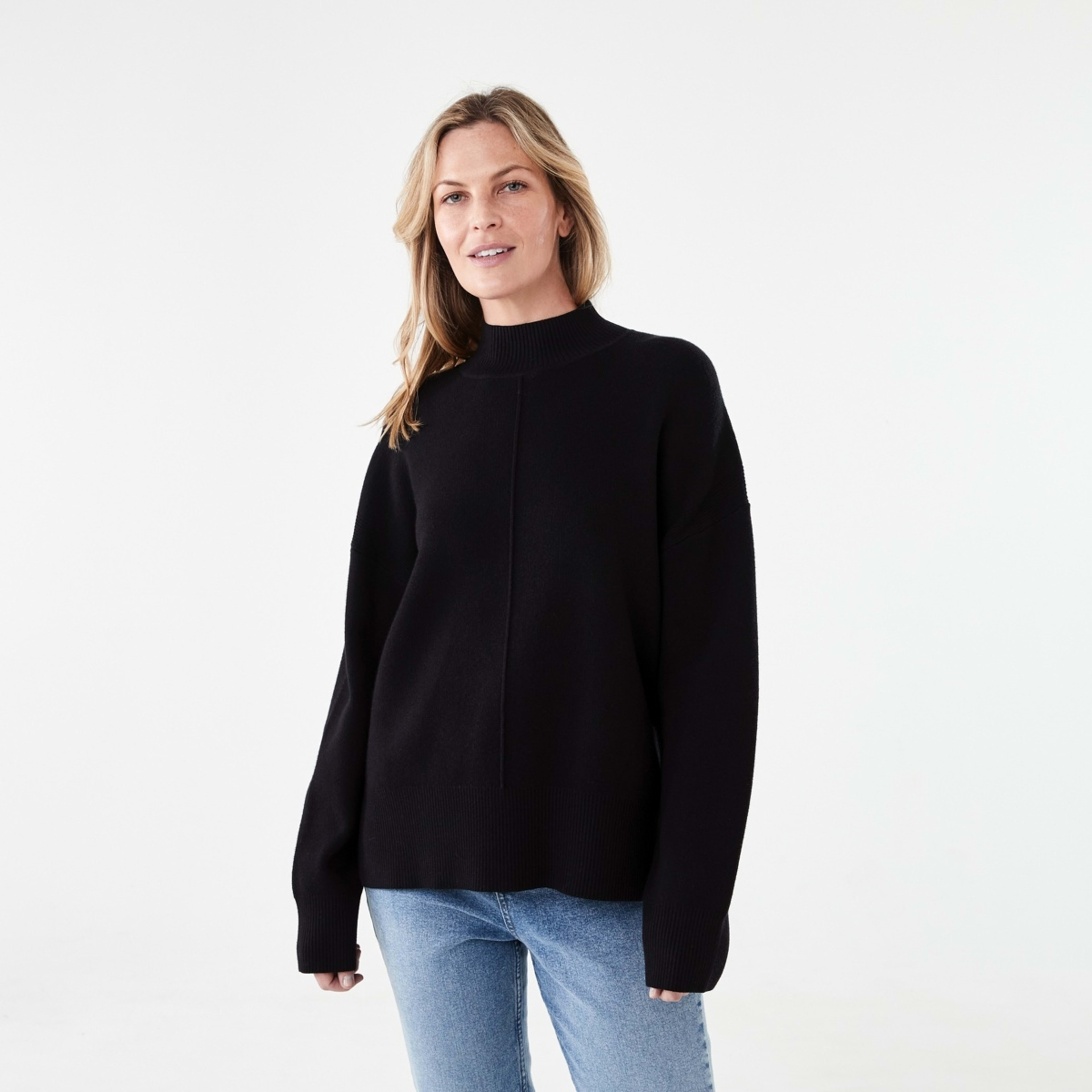 1 Compact Mock Neck Jumper Black, 1 of 6