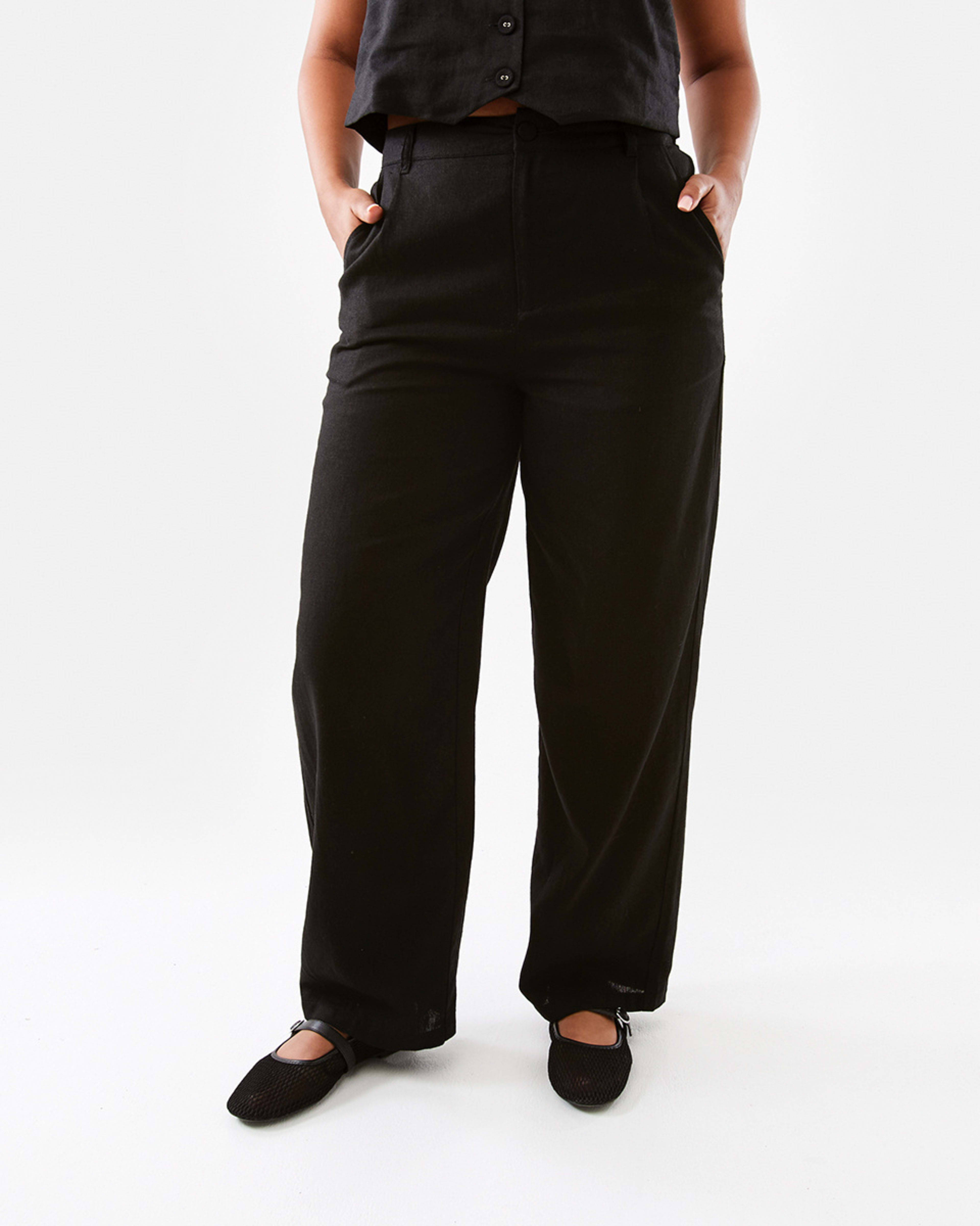 1 Smart Linen Blend Pants Black