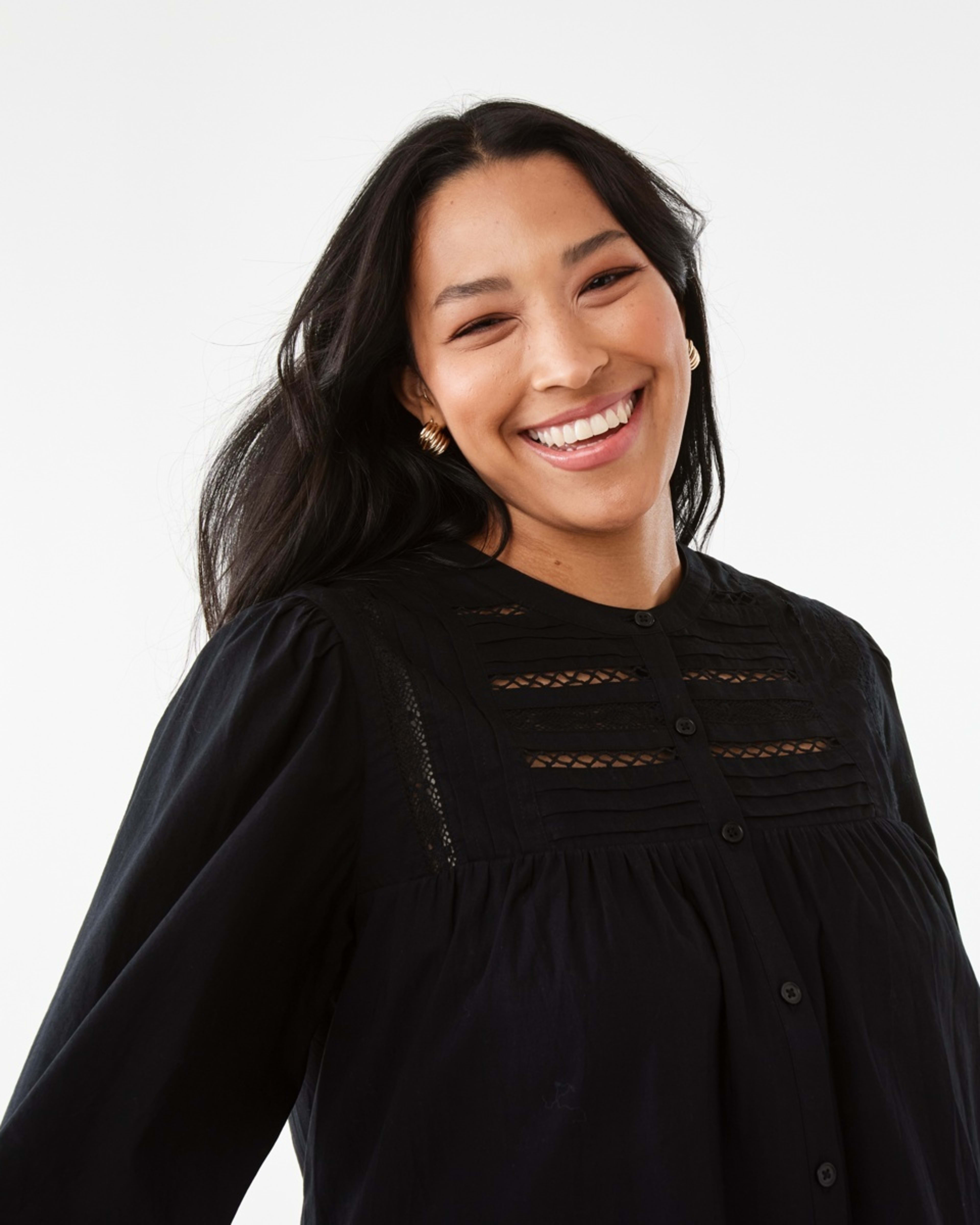 5 Long Sleeve Boho Lace Trim Blouse Black, 5 of 7