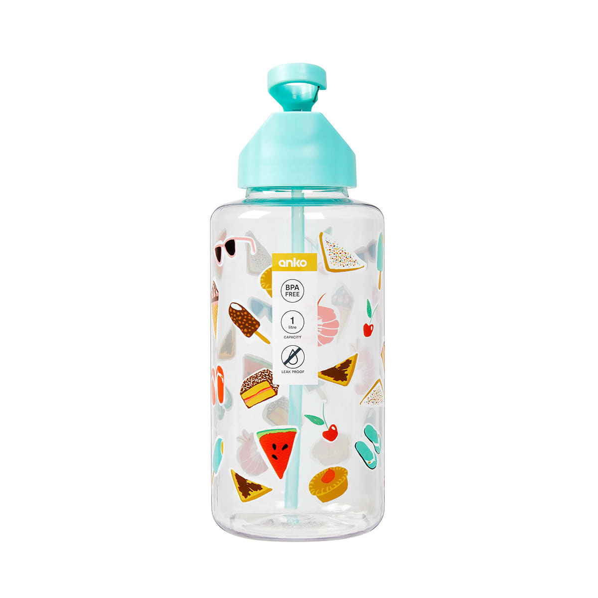 1L Food and Fun Icons Cylinder Drink Bottle Kmart