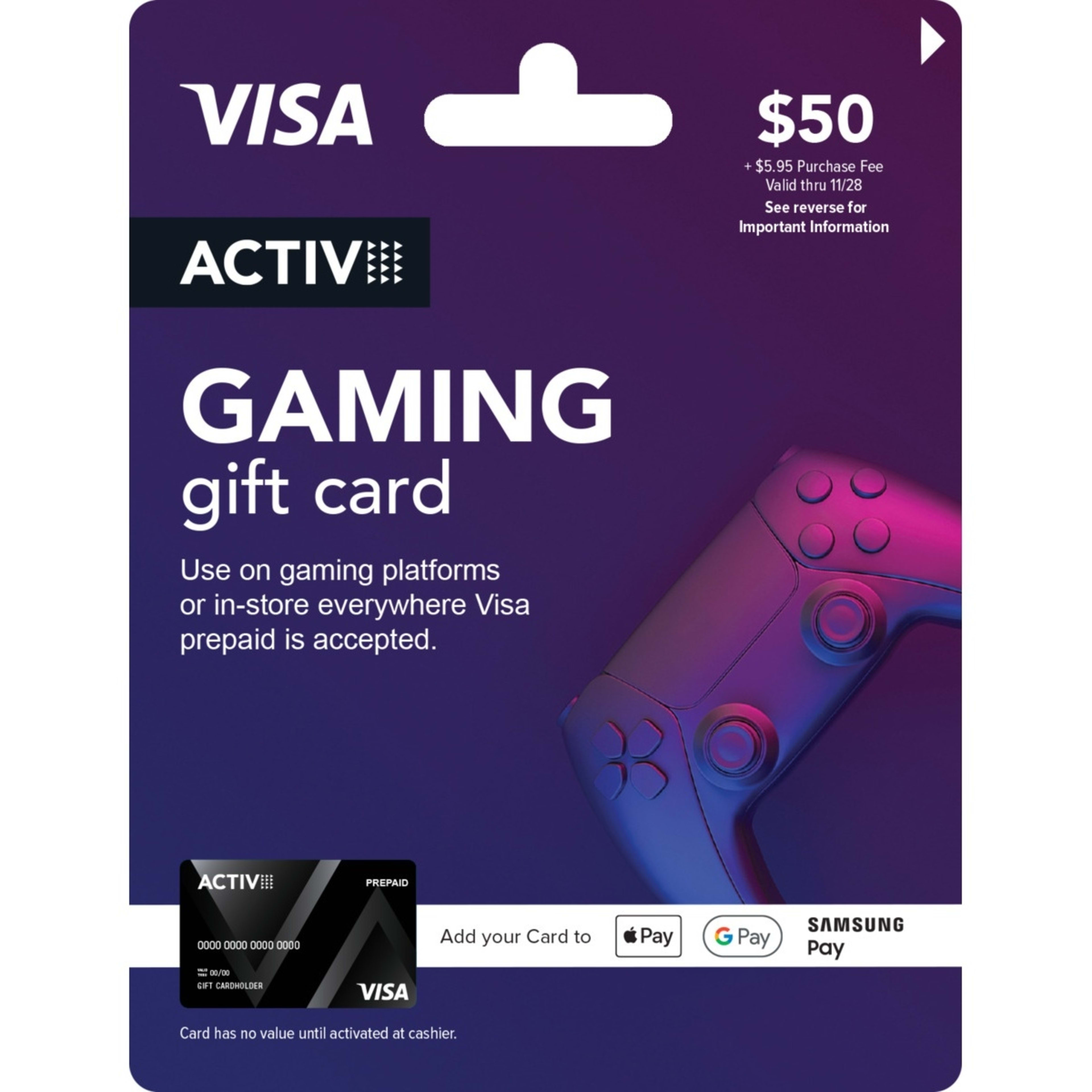 1 Activ VISA $50 Gaming Prepaid Gift Card