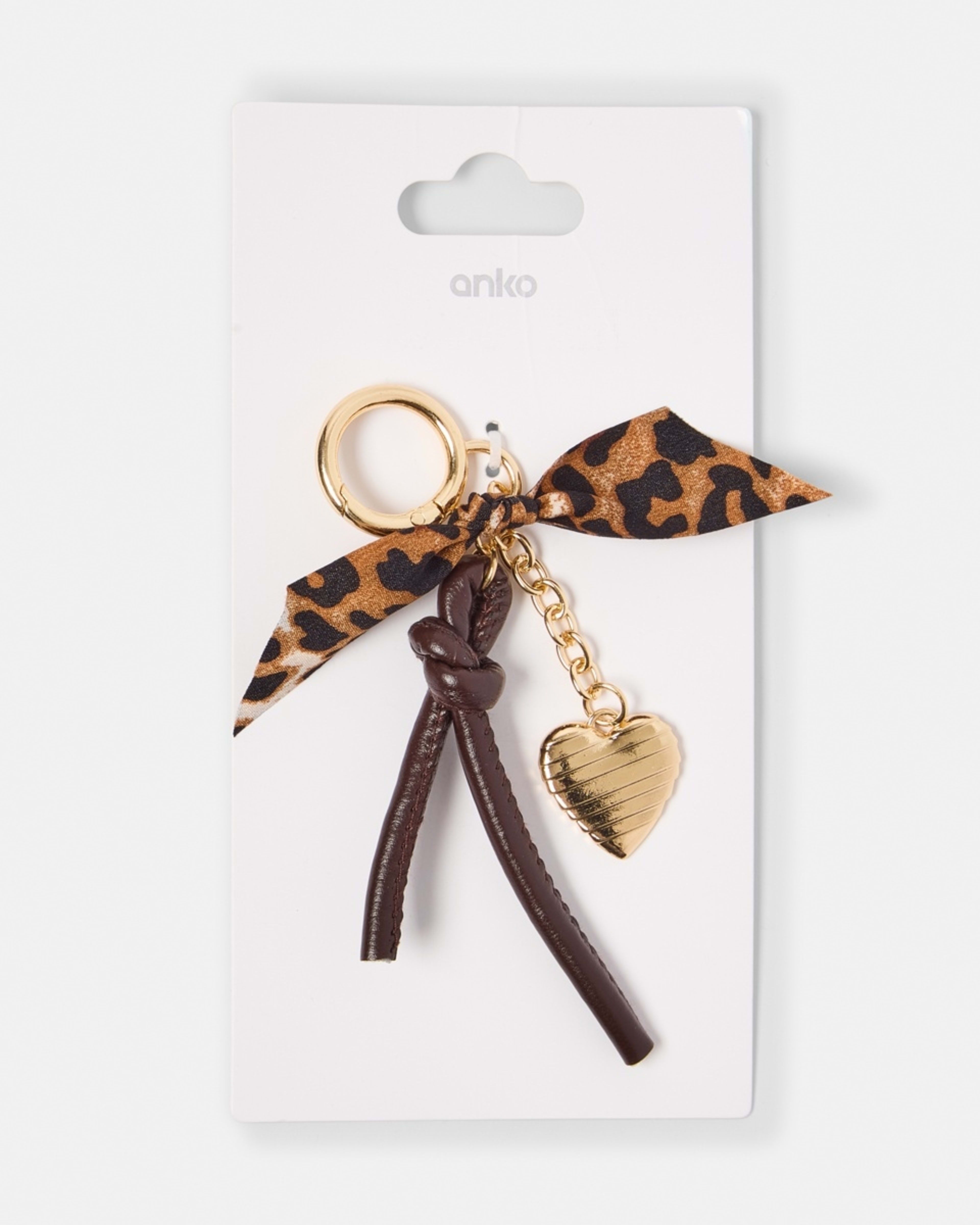 3 Leopard Bow Charm Keyring - Brown, Black and Gold Tone Brown, 3 of 3