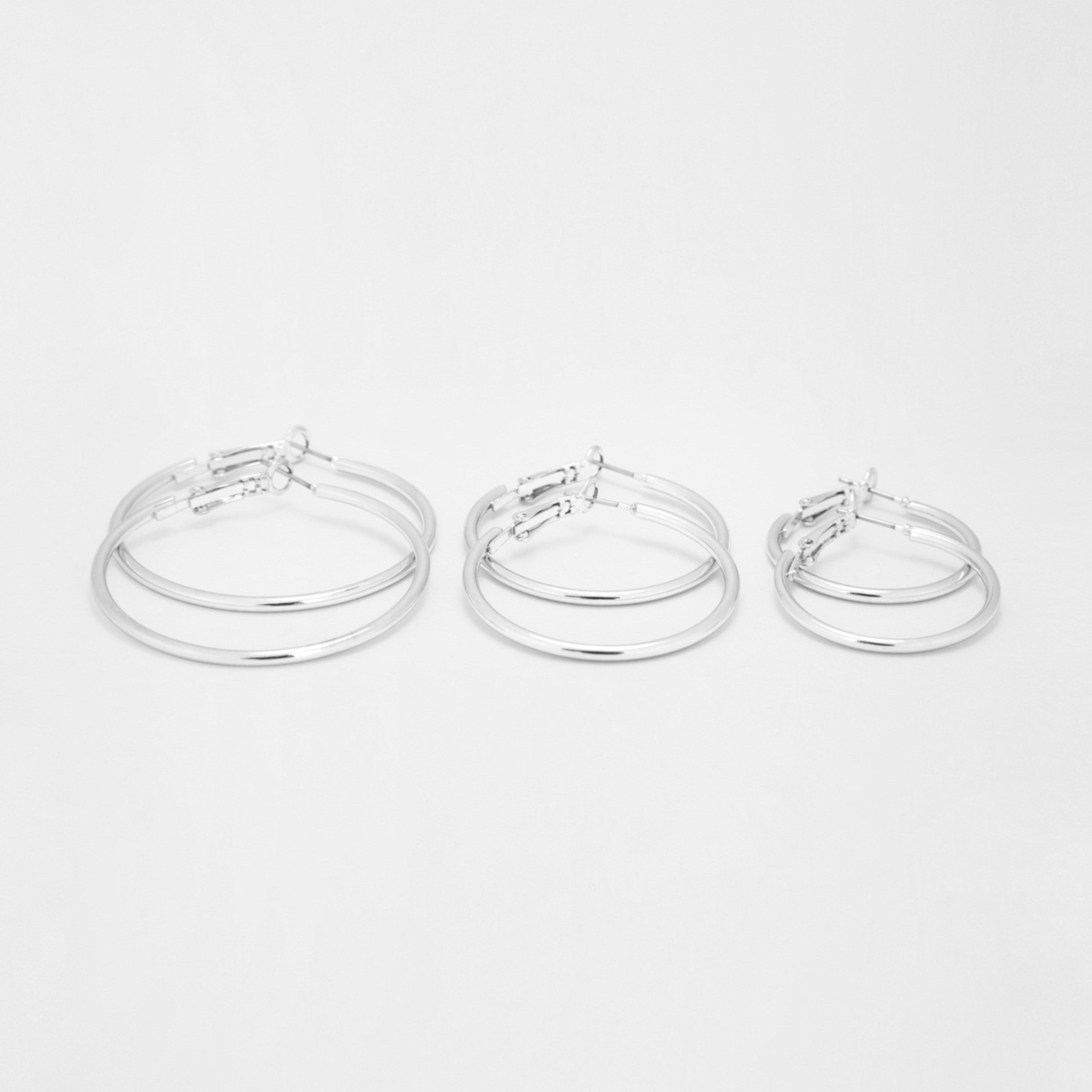 2 3 Pack Thin Hoop Earrings - Silver Tone, 2 of 5
