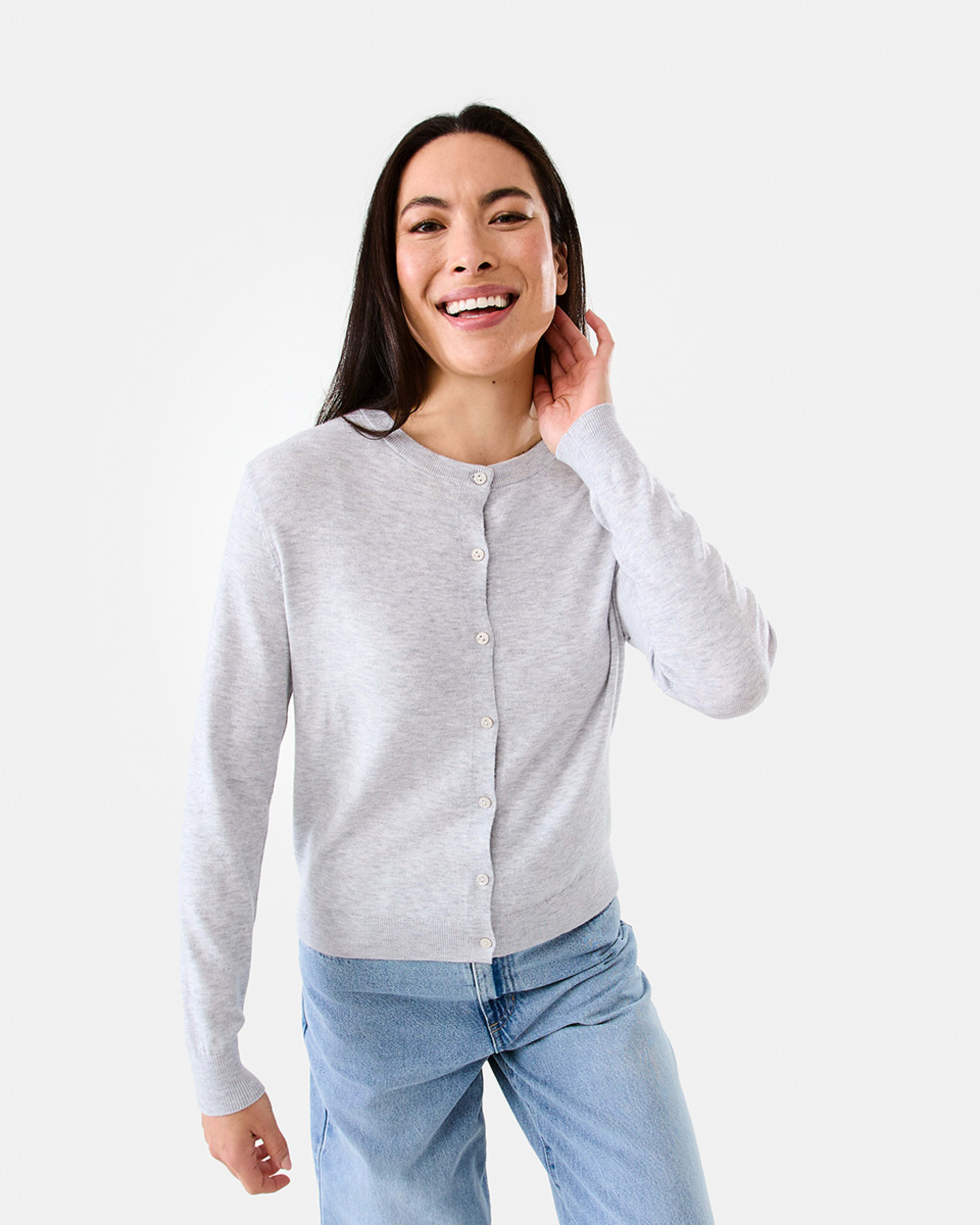 1 Lightweight Crew Neck Cardigan SILVER MARLE