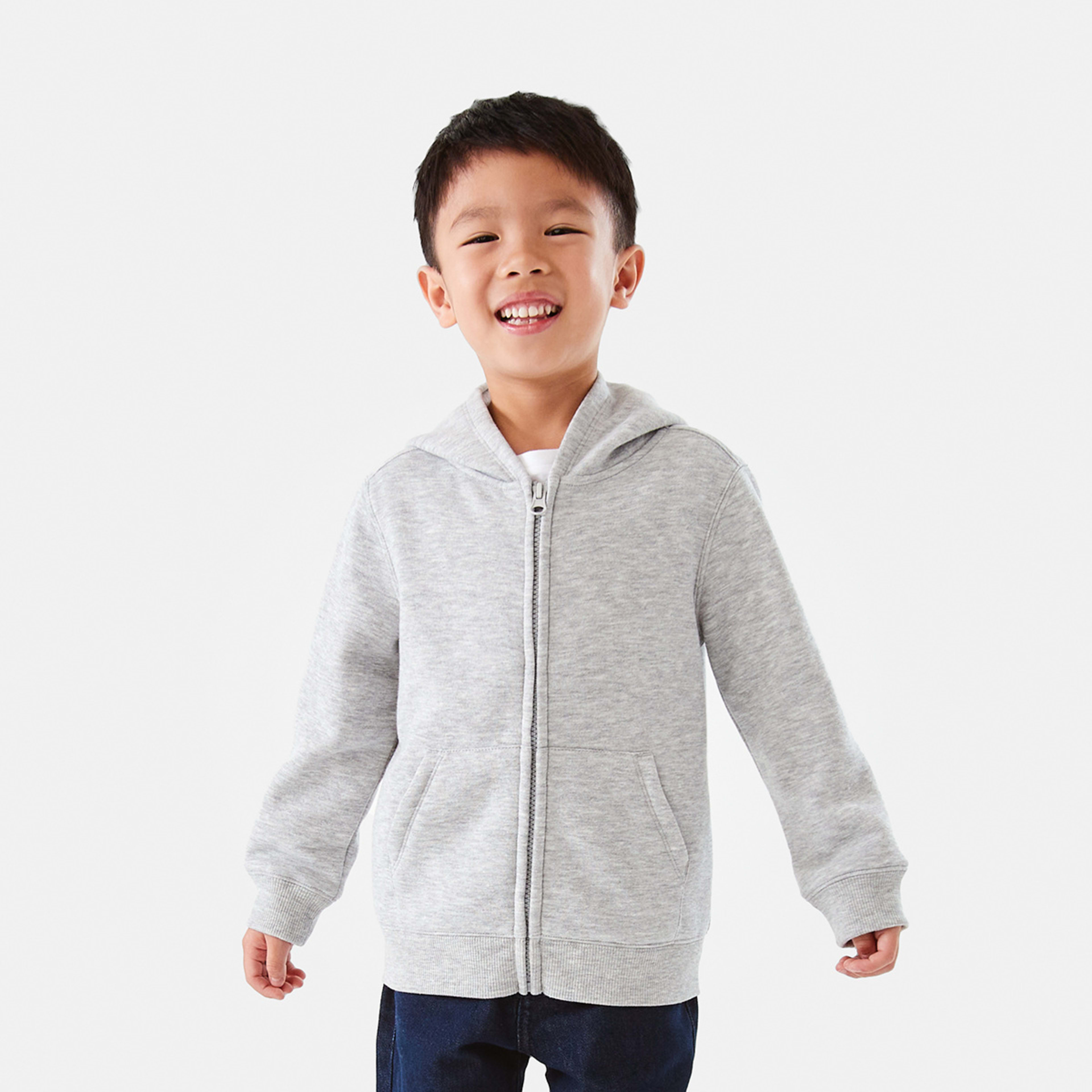 2 Plain Zip Through Hoodie Grey Marle, 2 of 10