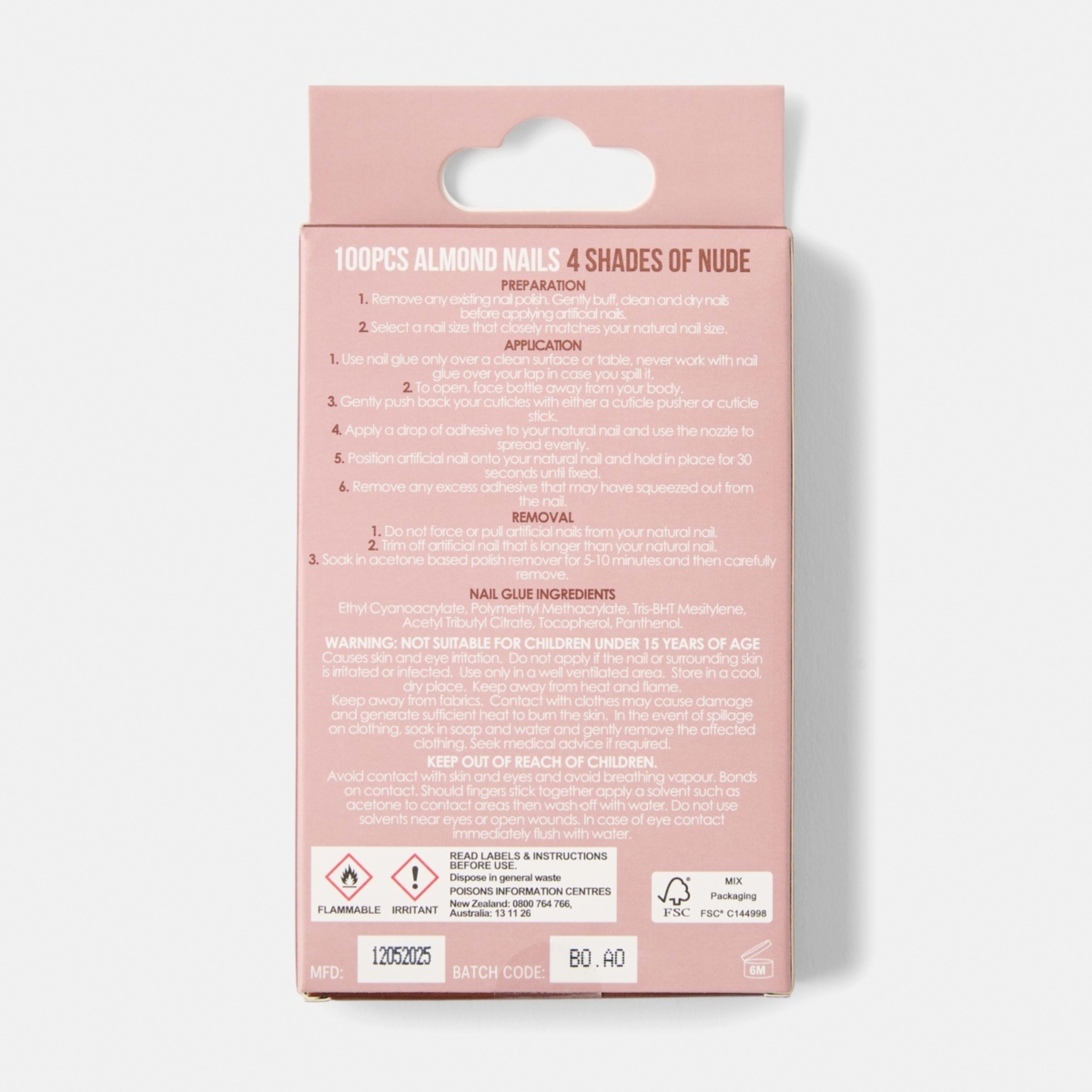 2 OXX Cosmetics 100 Pack Artificial Nails with Adhesive - Almond Shape, Nude, 2 of 5
