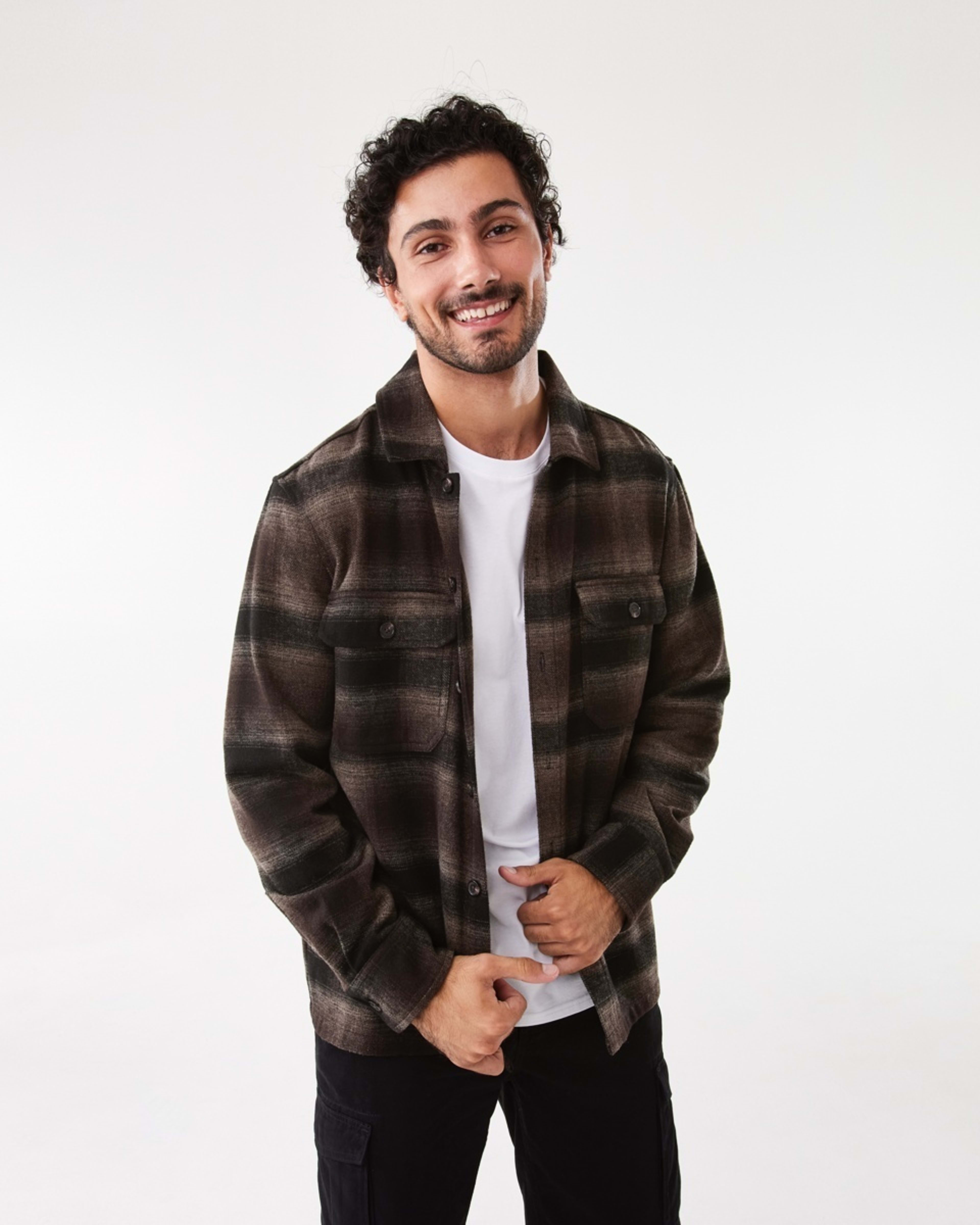 1 Long Sleeve Check Overshirt Brn Check