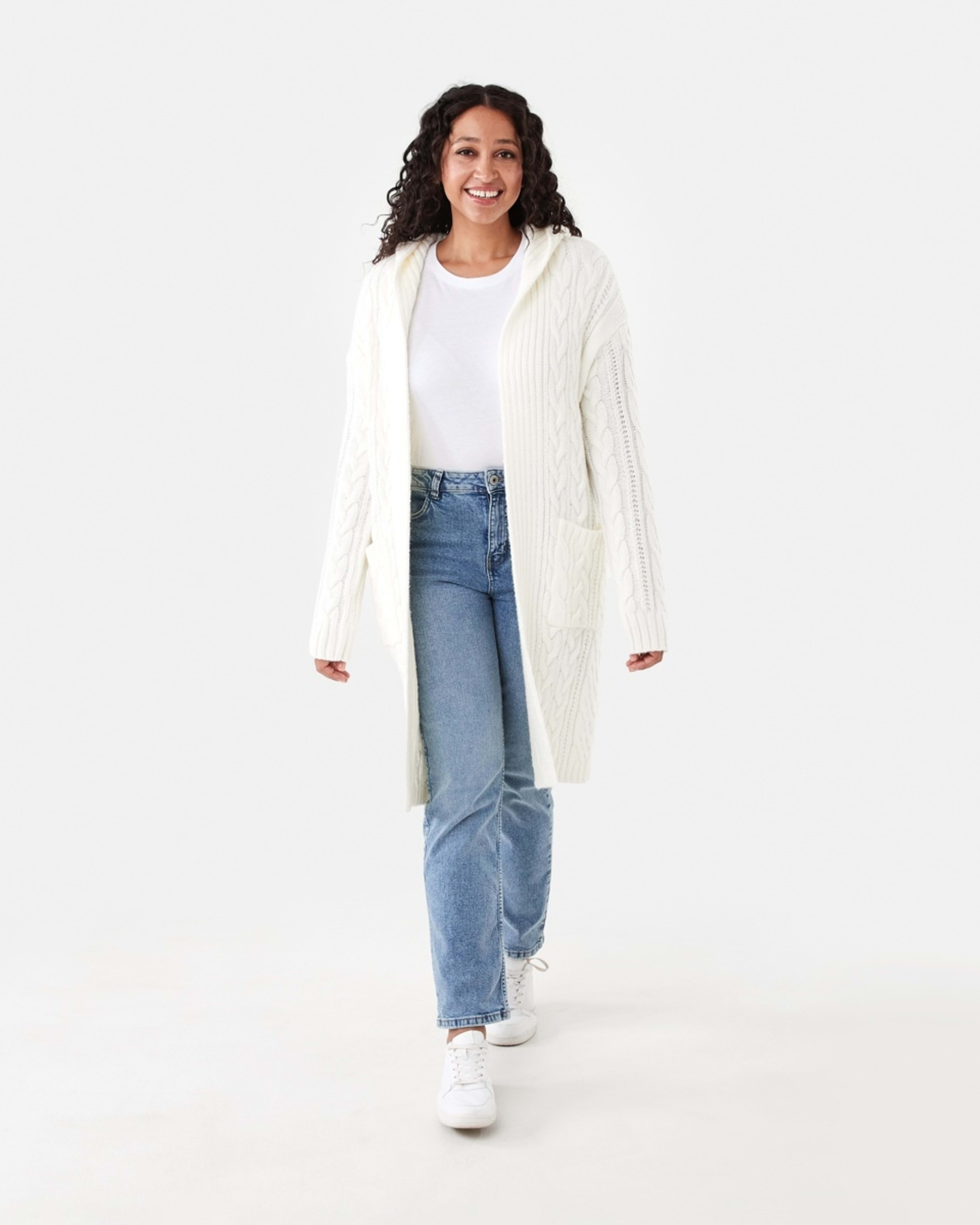 1 Cable Hoodie Coatigan Ecru