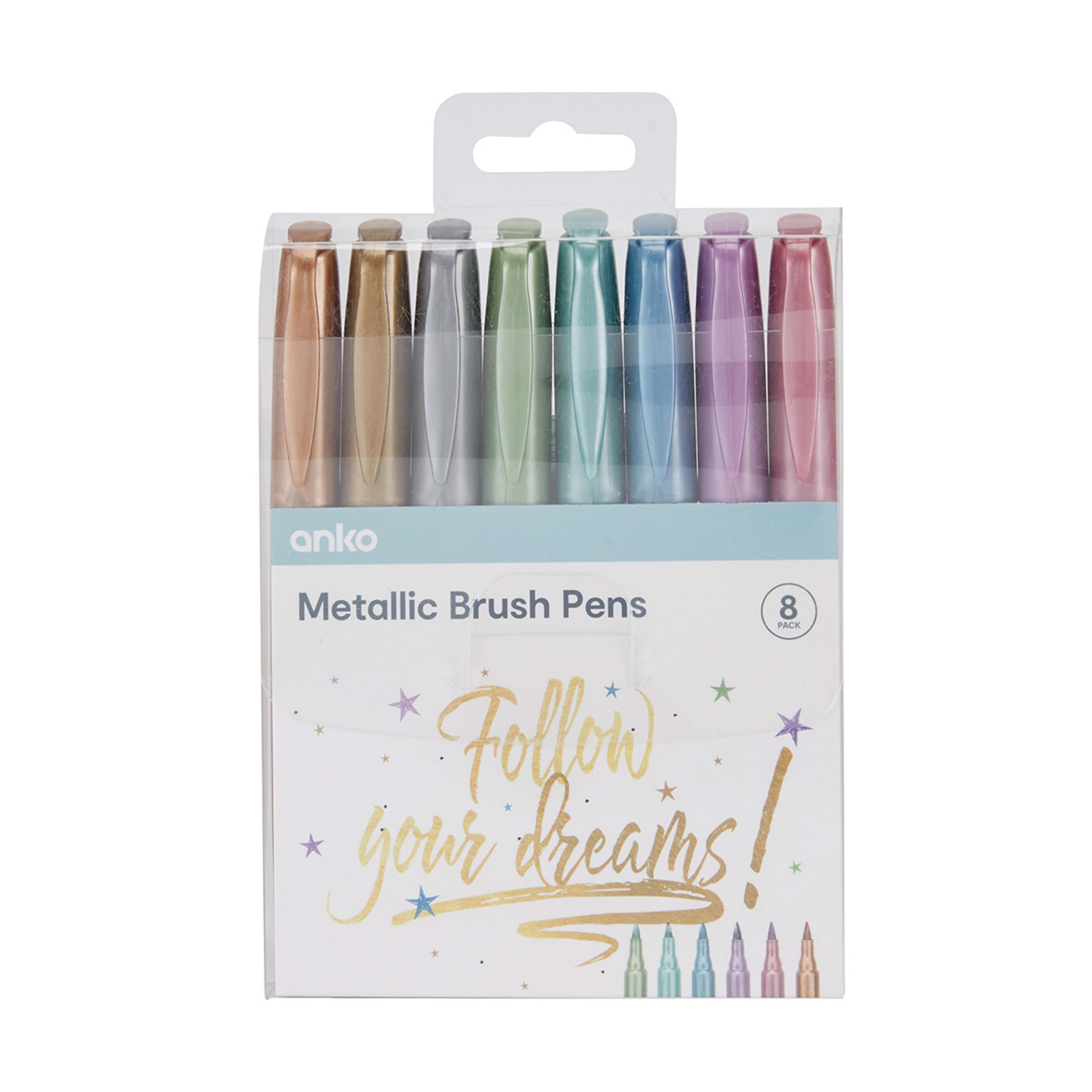 8 Pack Metallic Brush Pens Kmart