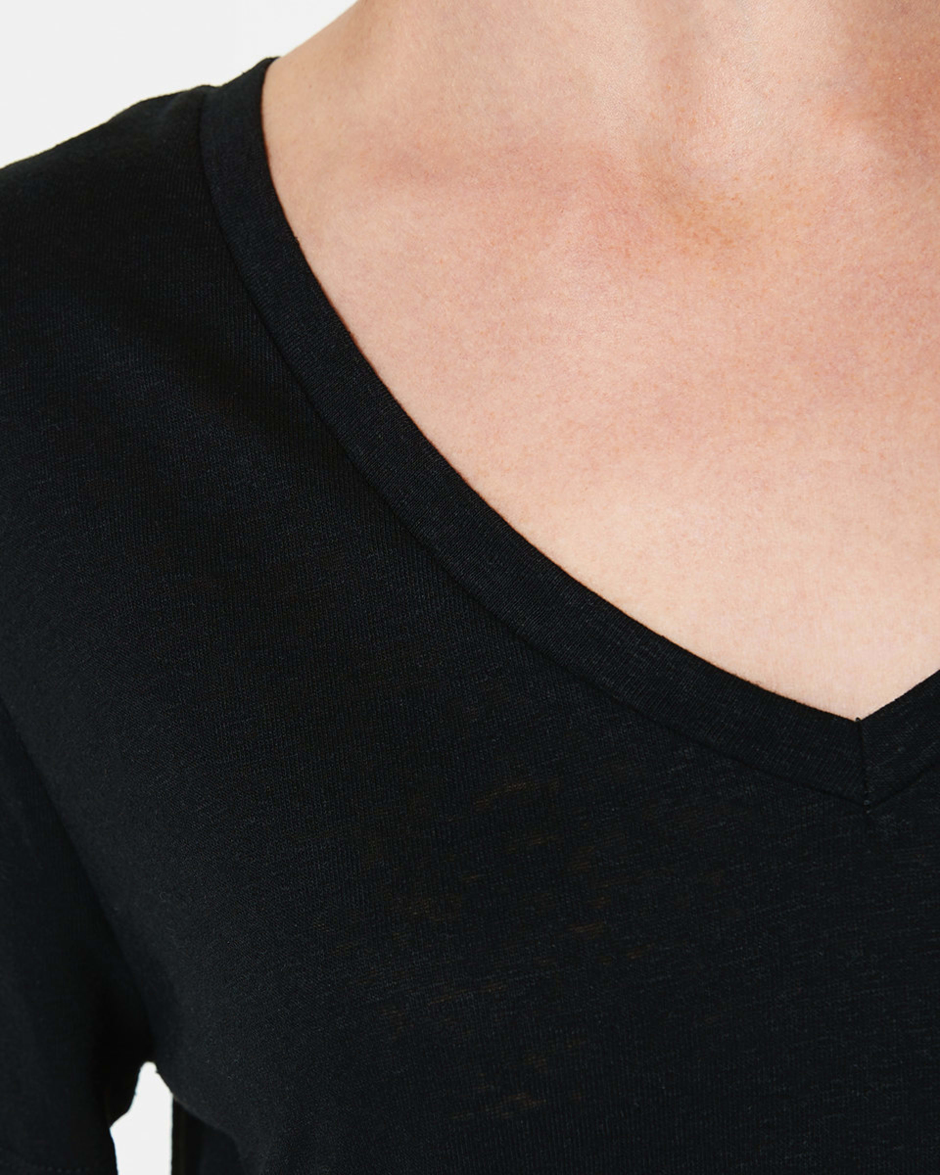 5 Linen Blend Short Sleeve V-Neck T-shirt Black, 5 of 5