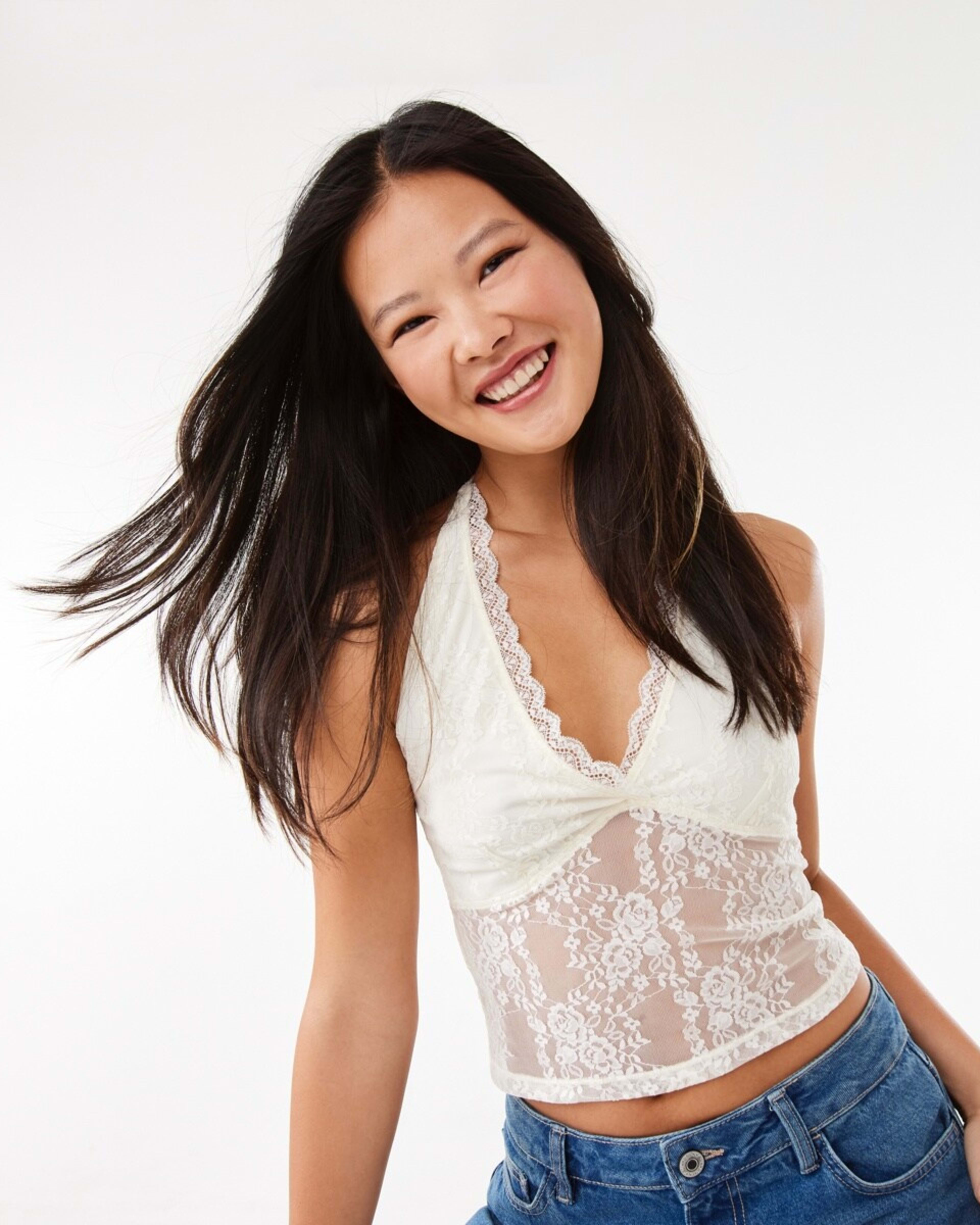 1 Sleeveless Lace Halter Top Prtn White, 1 of 10