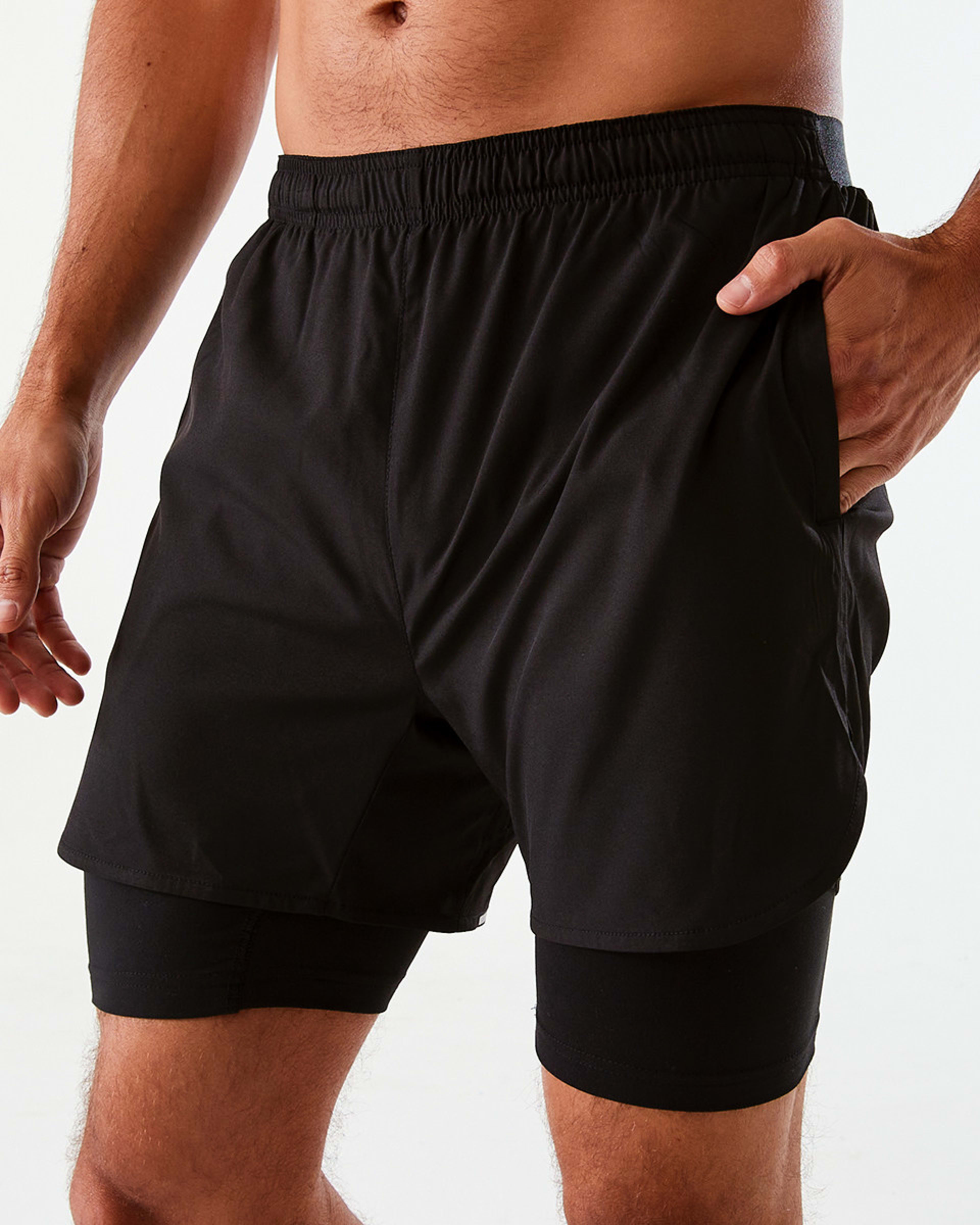2 Active Mens Dual Layer Shorts BLACK, 2 of 7