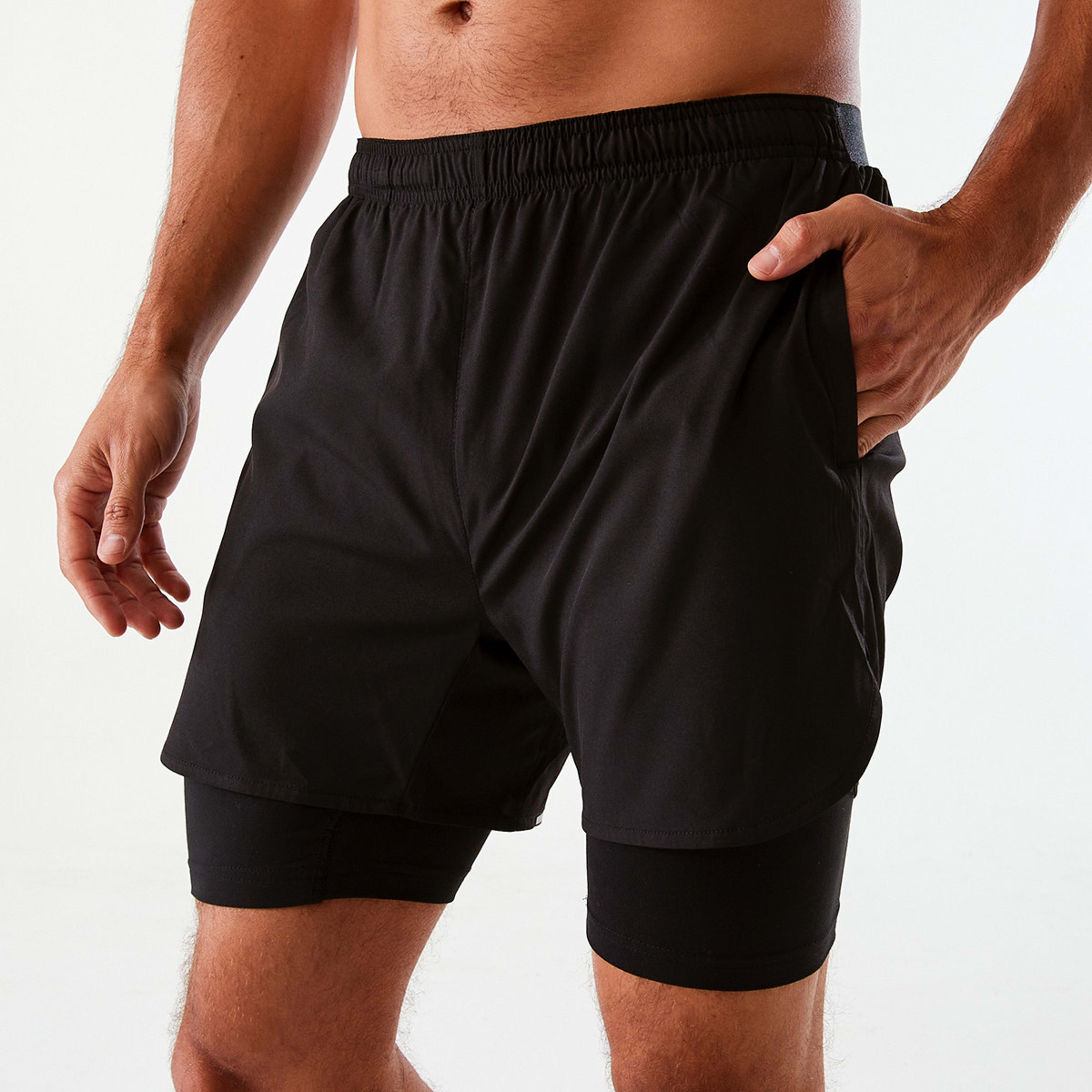 2 Active Mens Dual Layer Shorts Black, 2 of 7