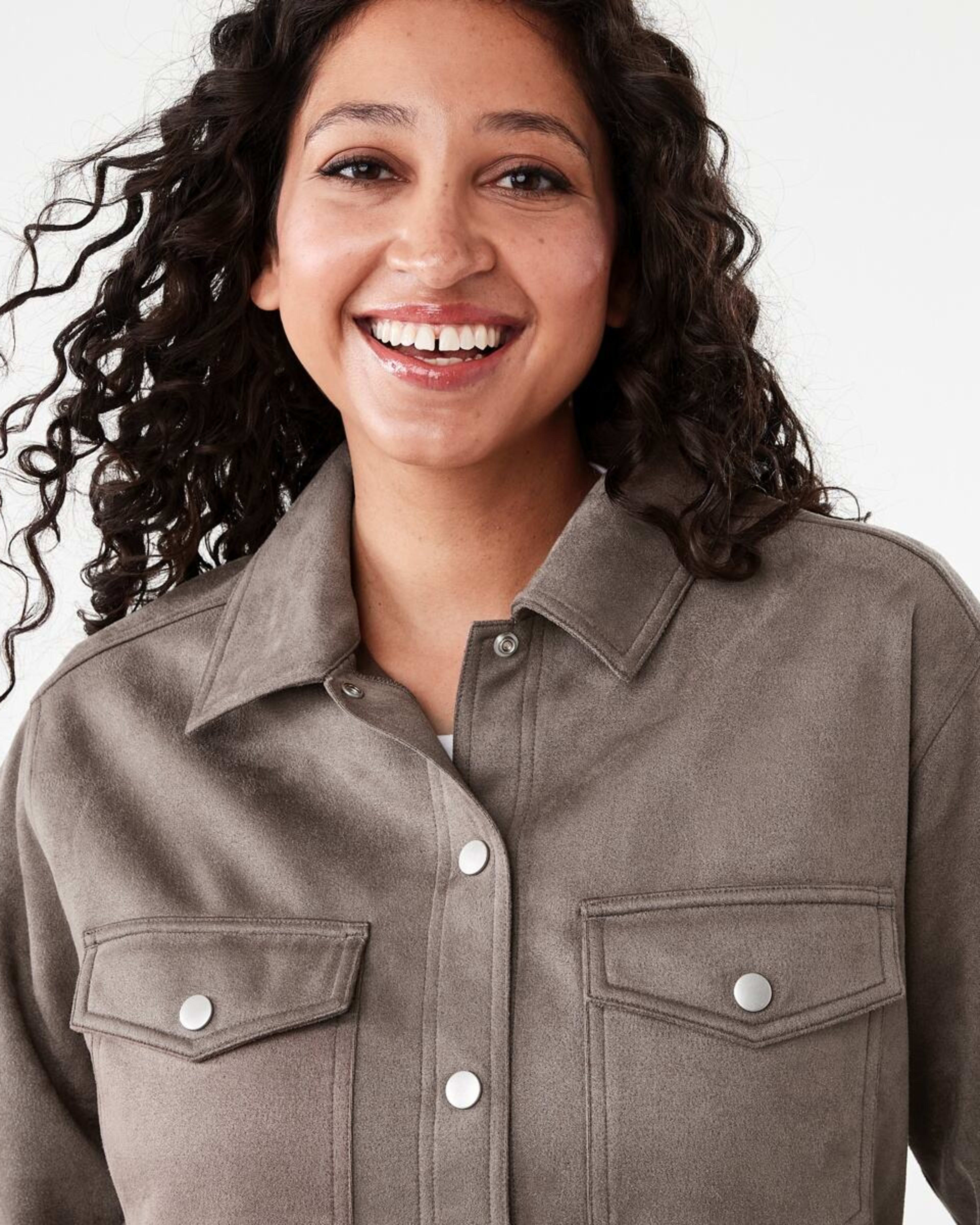 5 Long Sleeve Suedette Shirt Taupe Brn, 5 of 8