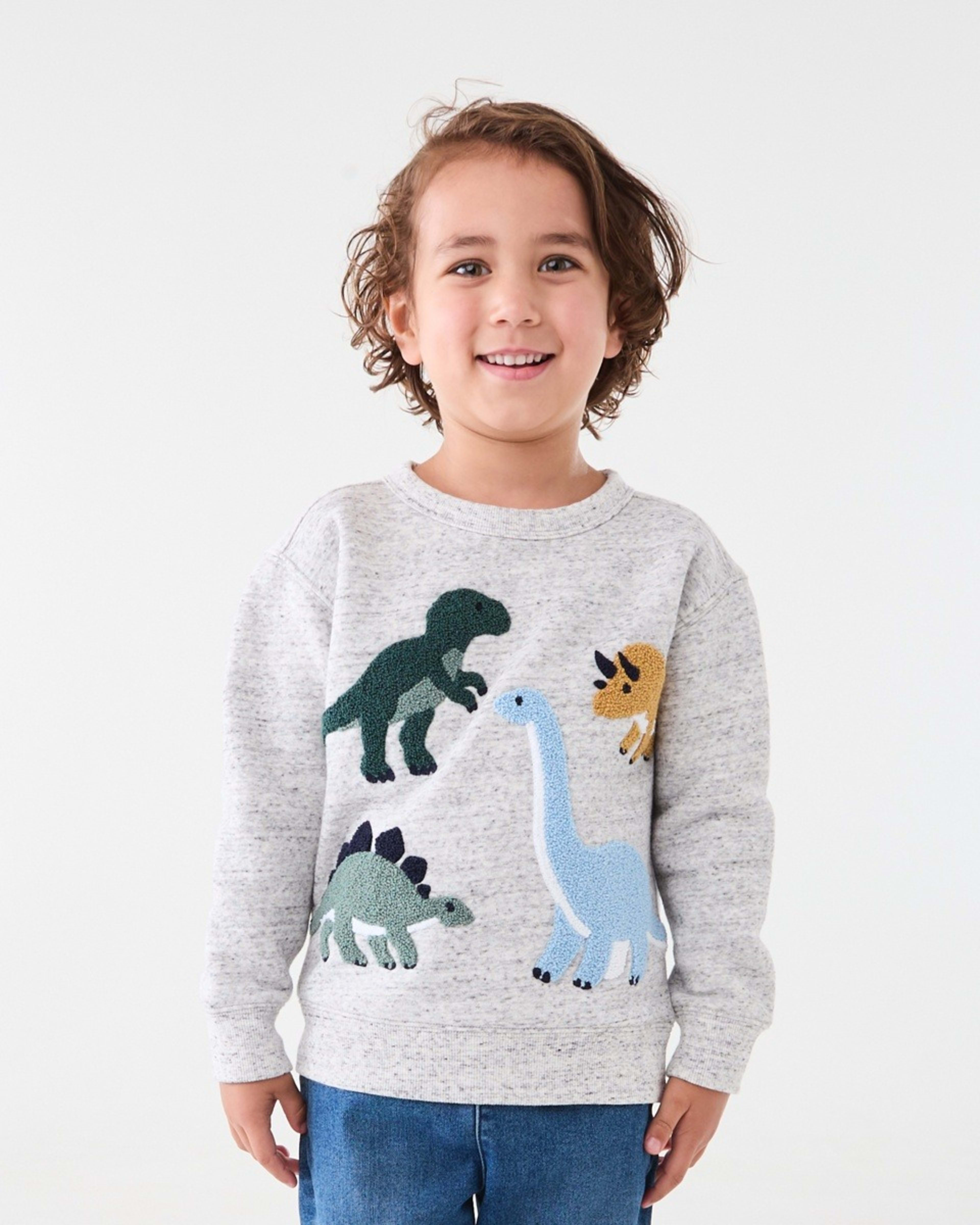 1 Boucle Crew Neck Sweatshirt Dino Boucle Grey Marle