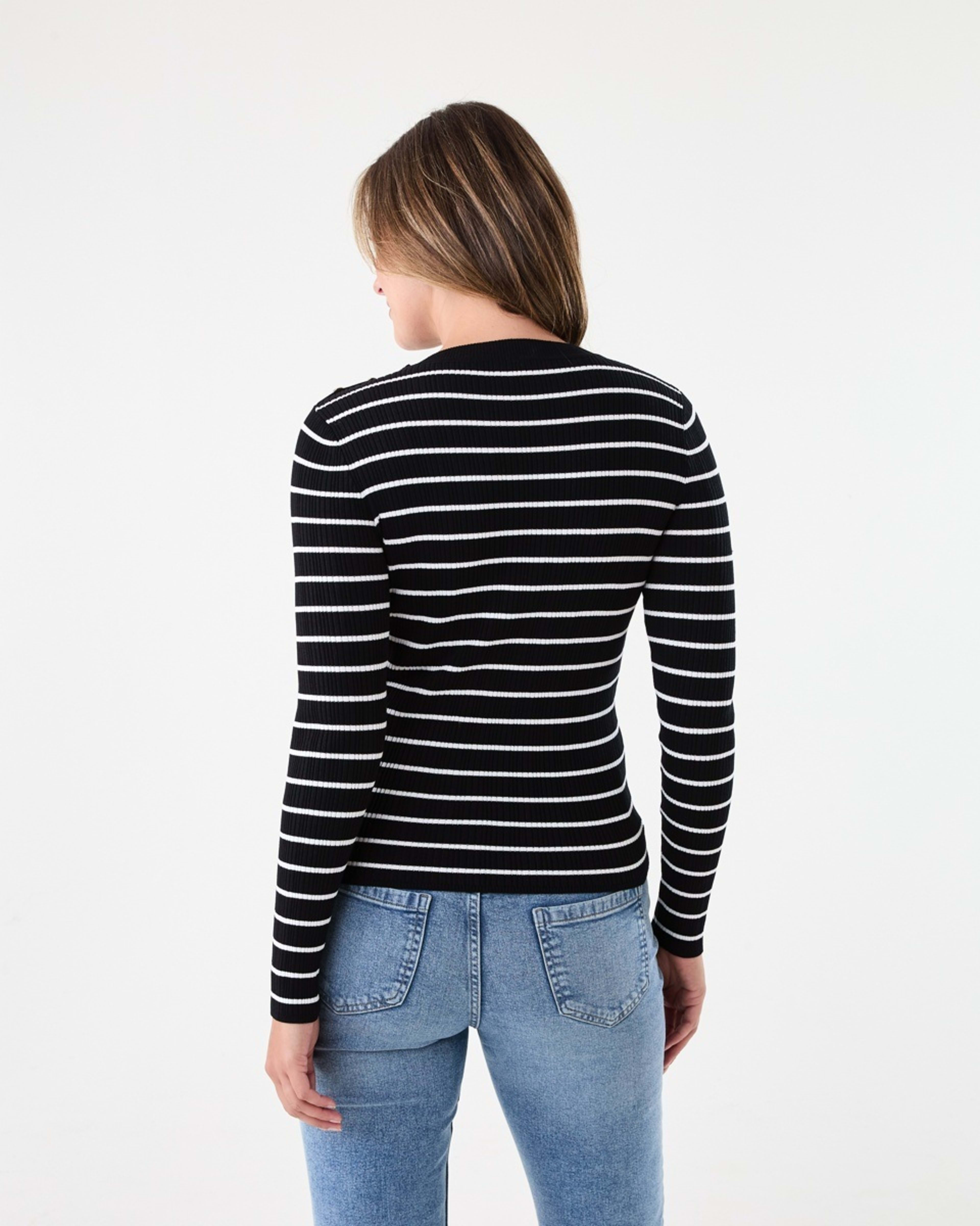 3 Long Sleeve Button Detail Top Ecru Strp, 3 of 6