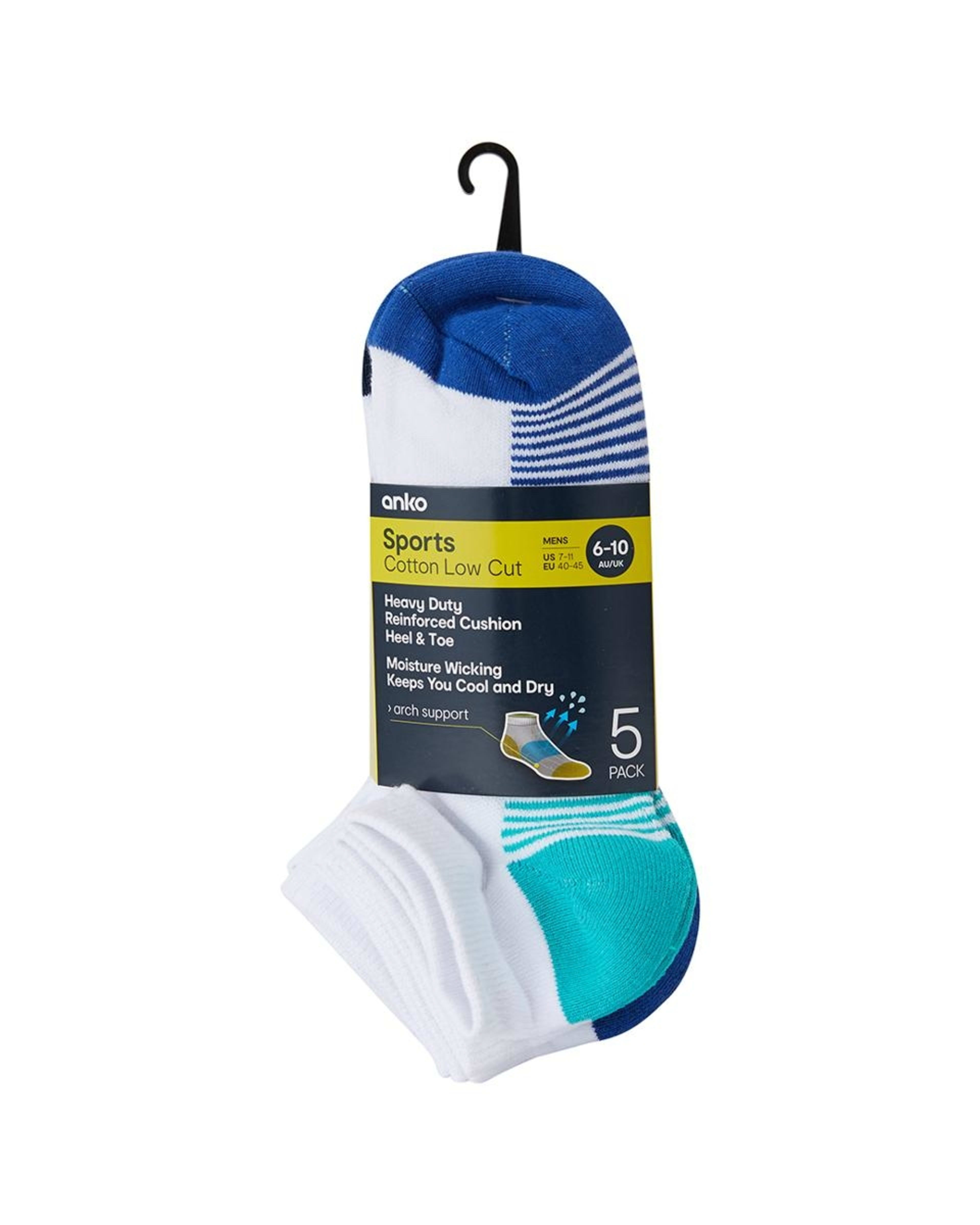 3 Active 5 Pack Low Cut Tough Sports Socks WHITE COLOUR HEEL, 3 of 3