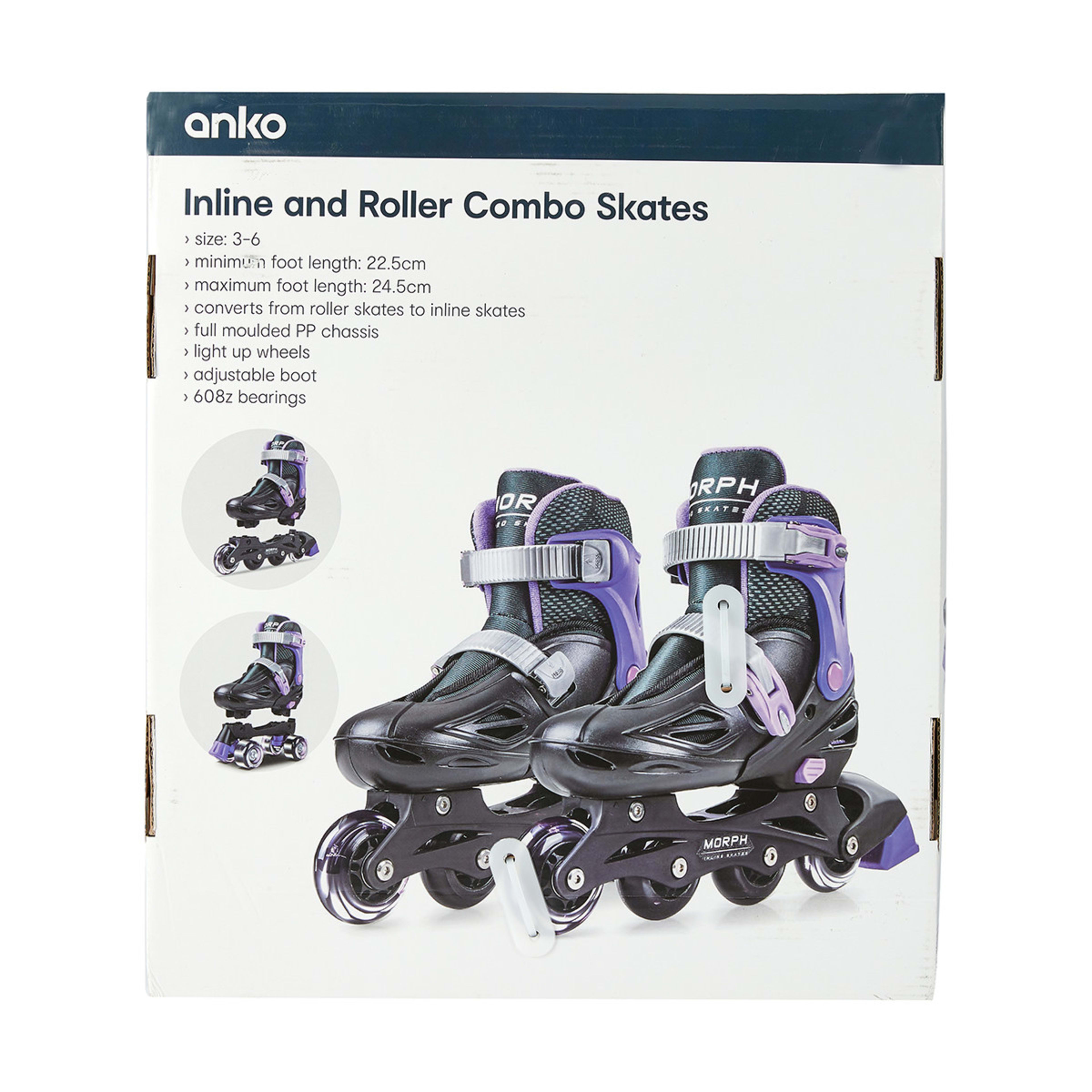 Inline and Roller Combo Skates Black and Purple, Size 3 to 6 Kmart