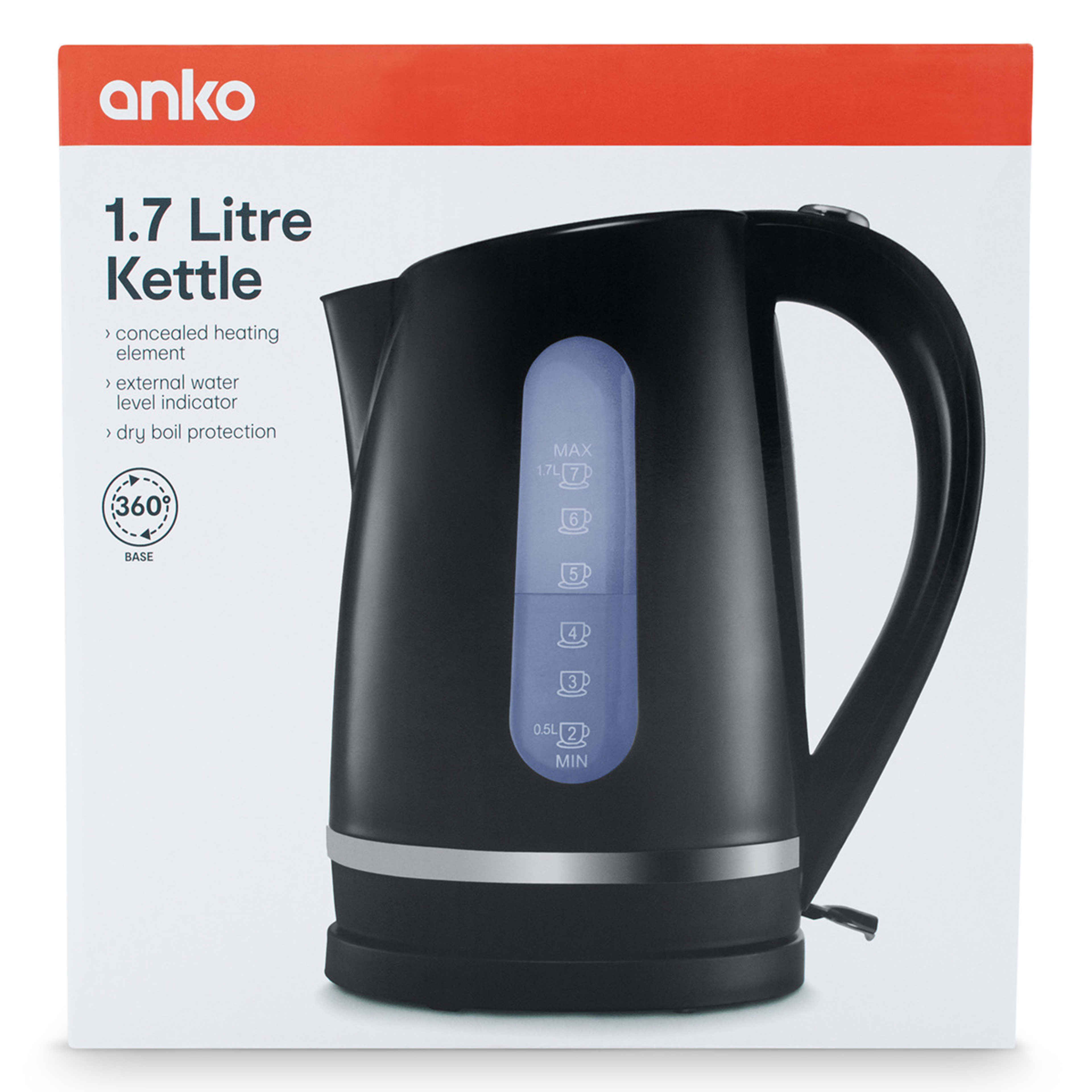 1.7 Litre Kettle Black Kmart