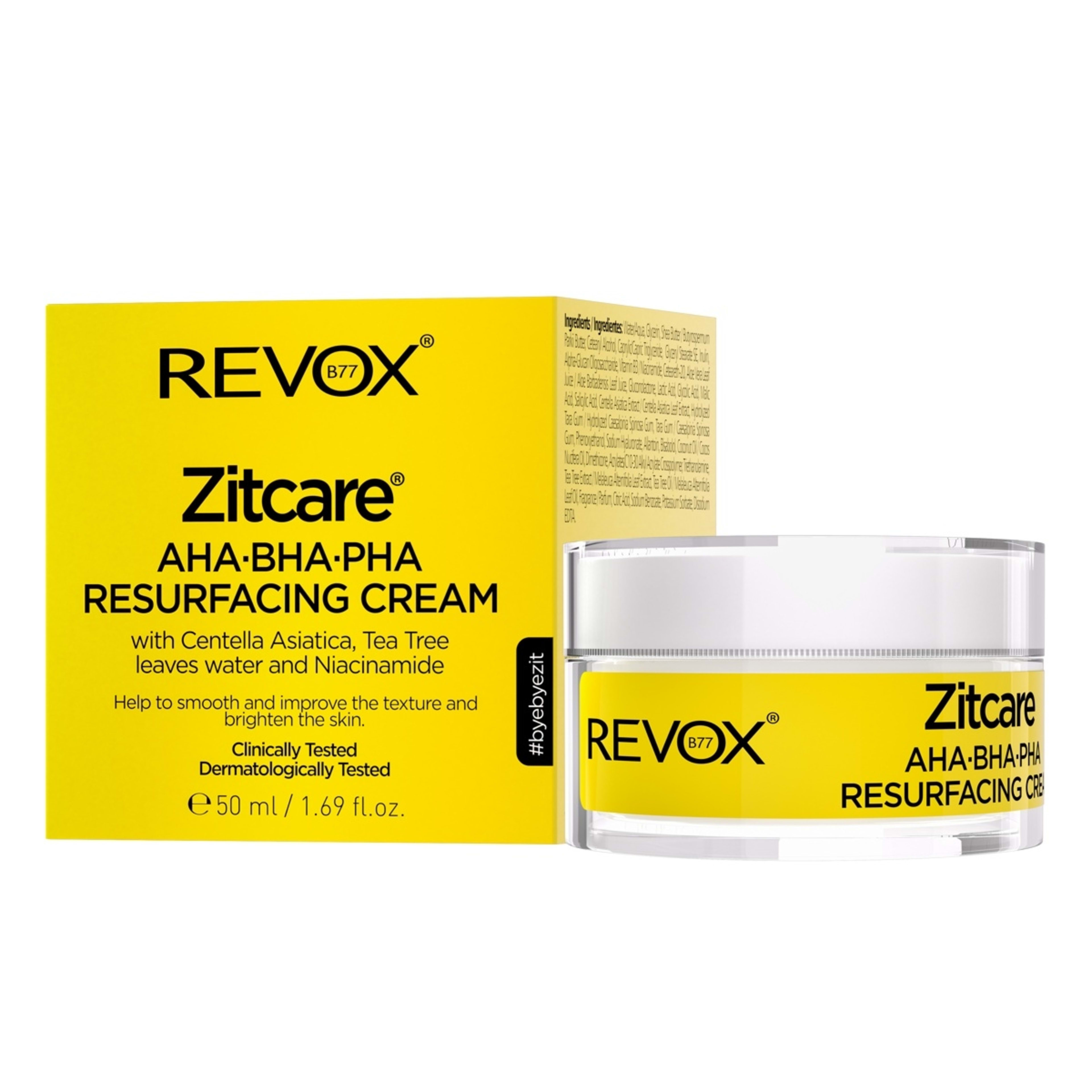 1 Revox B77 Zitcare Resurfacing Cream 50ml - AHA, BHA, PHA, Centella Asiatica, Tea Tree Leaves Water and Niacinamide