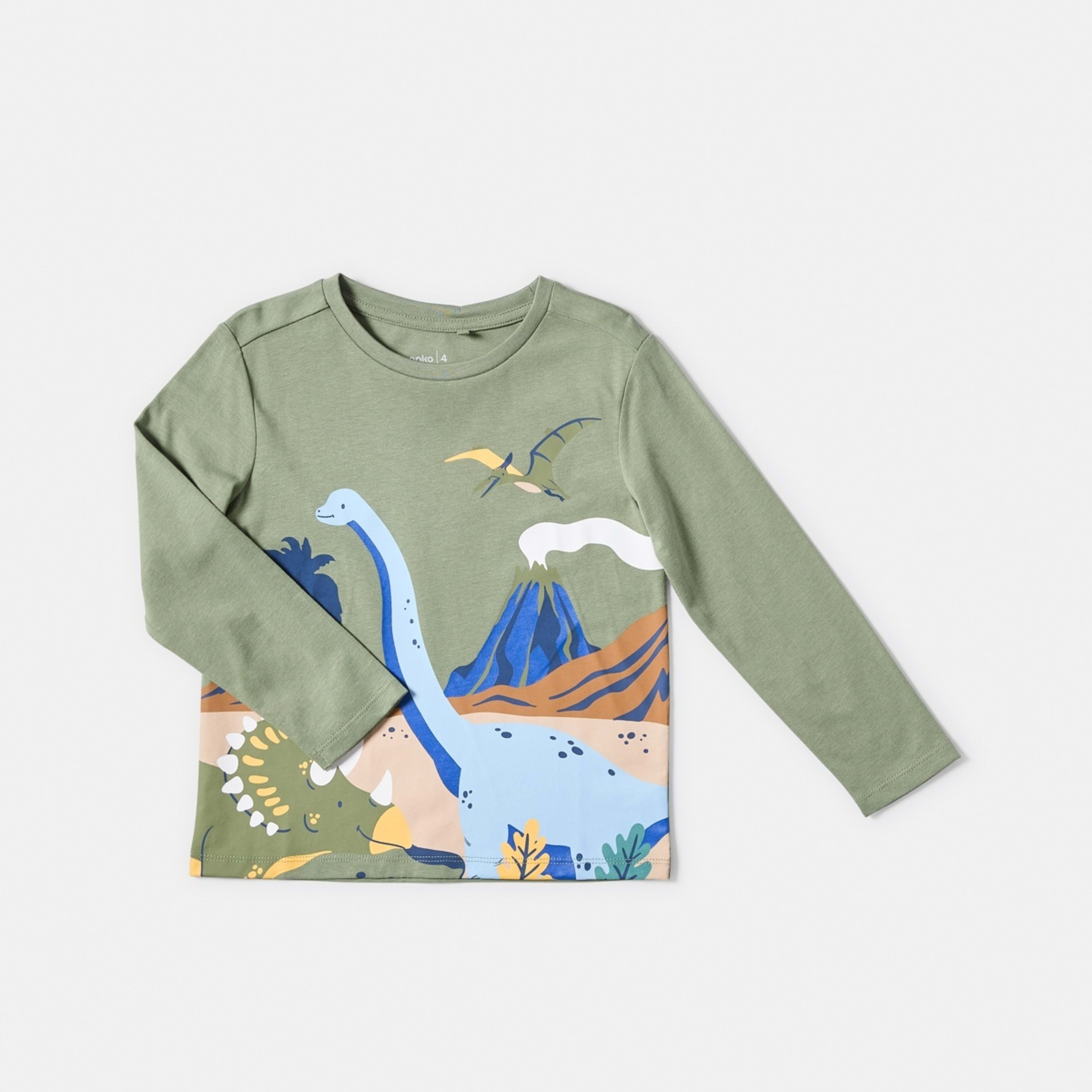 7 Long Sleeve Print T-shirt Dino Land Green, 7 of 8