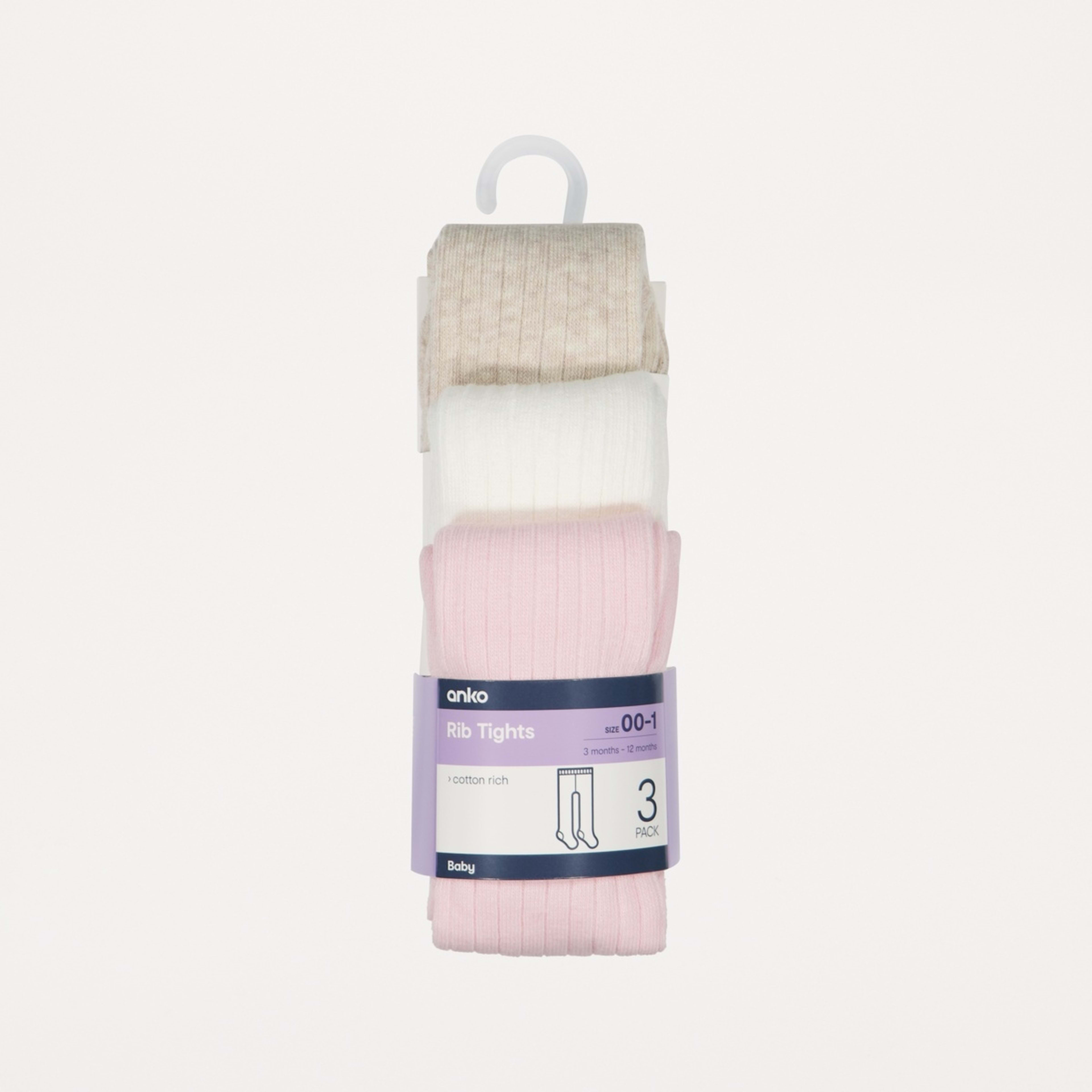 3 3 Pack Rib Tights Neapolitan, 3 of 3