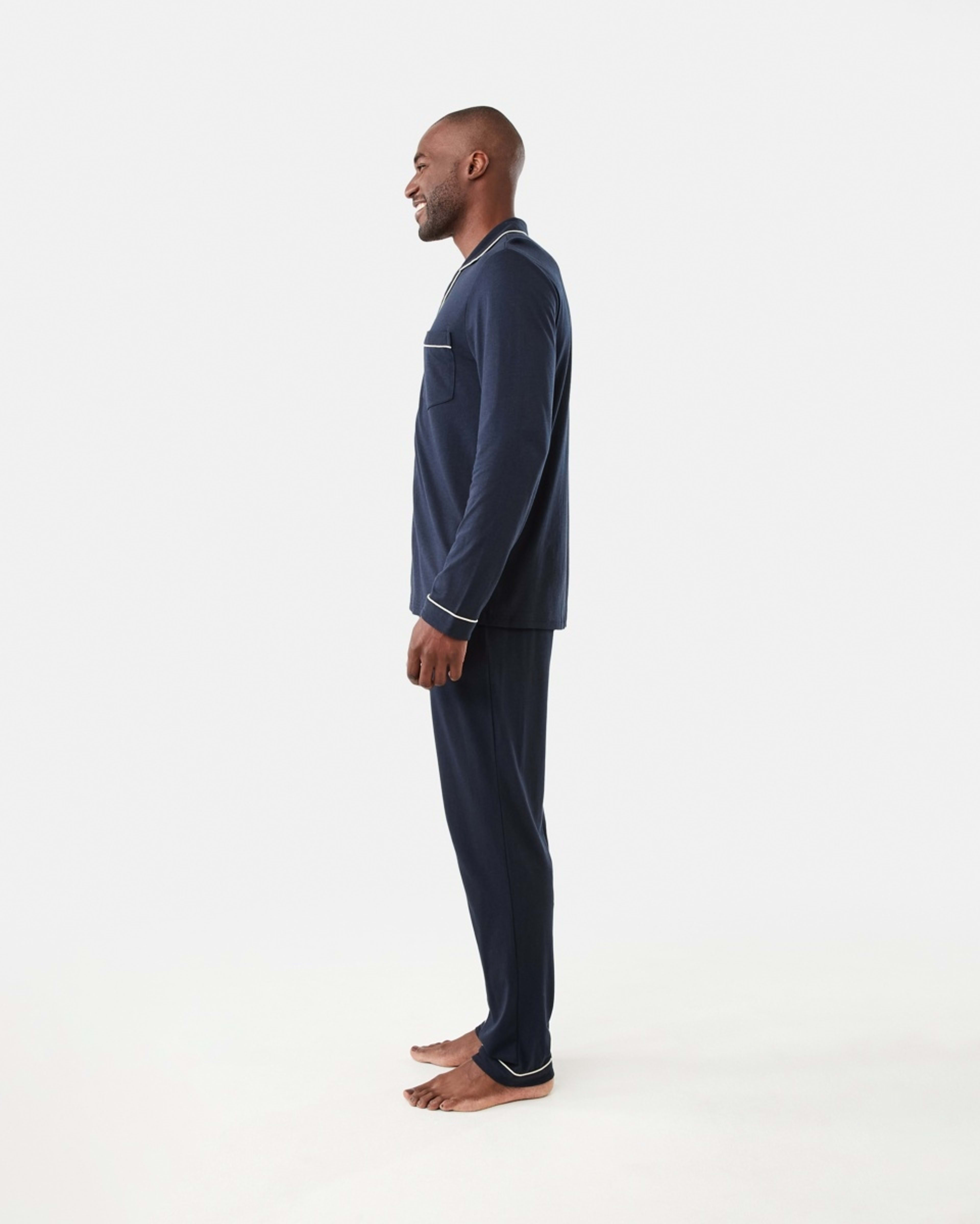 2 Long Sleeve Button Through Top Knit Pyjama Set Sky Cptn, 2 of 7
