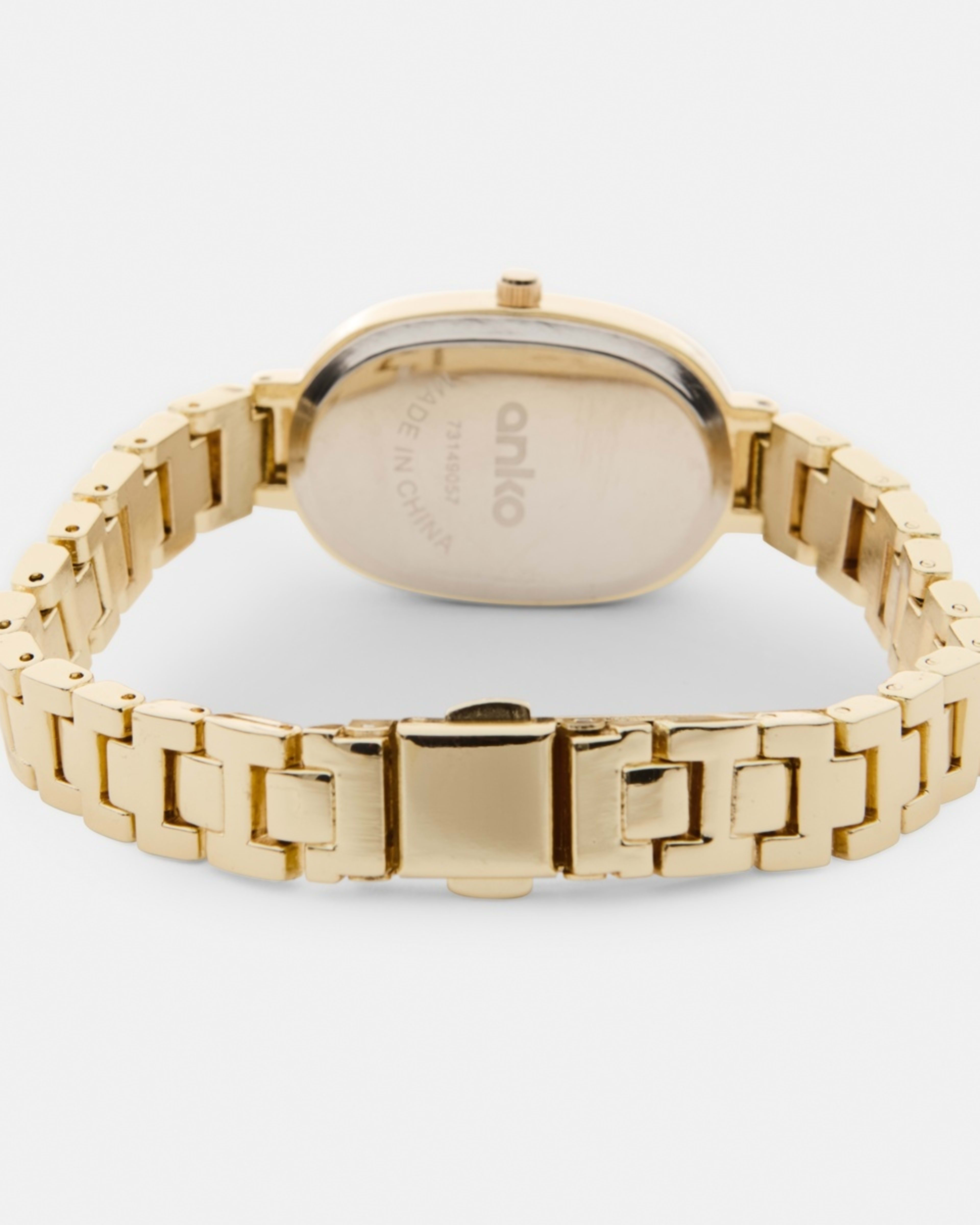 3 Womens Oval Metal Watch - Black and Gold Tone Gold, 3 of 6