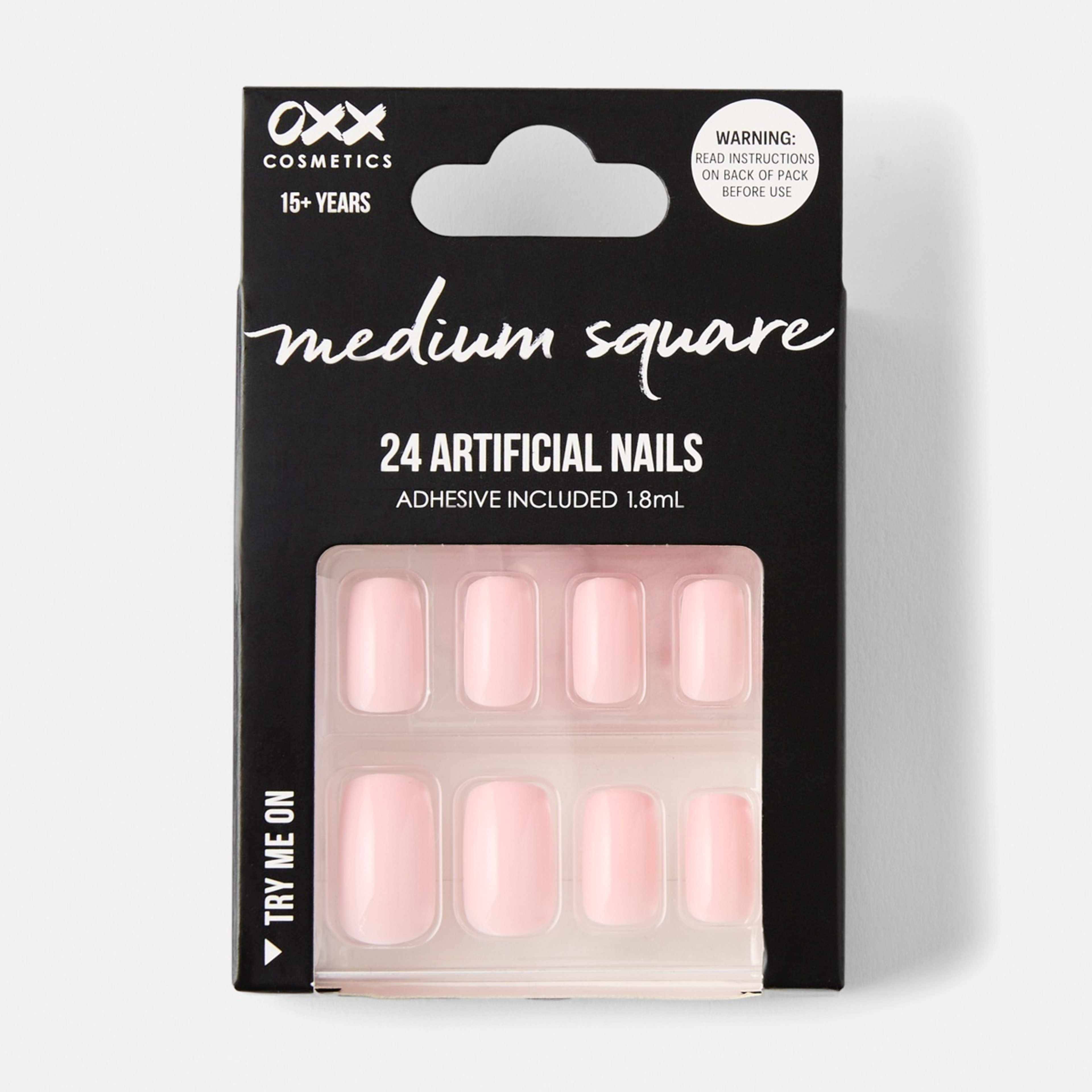 1 OXX Cosmetics 24 Pack Artificial Nails with Adhesive - Medium Square Shape, Nude Pink
