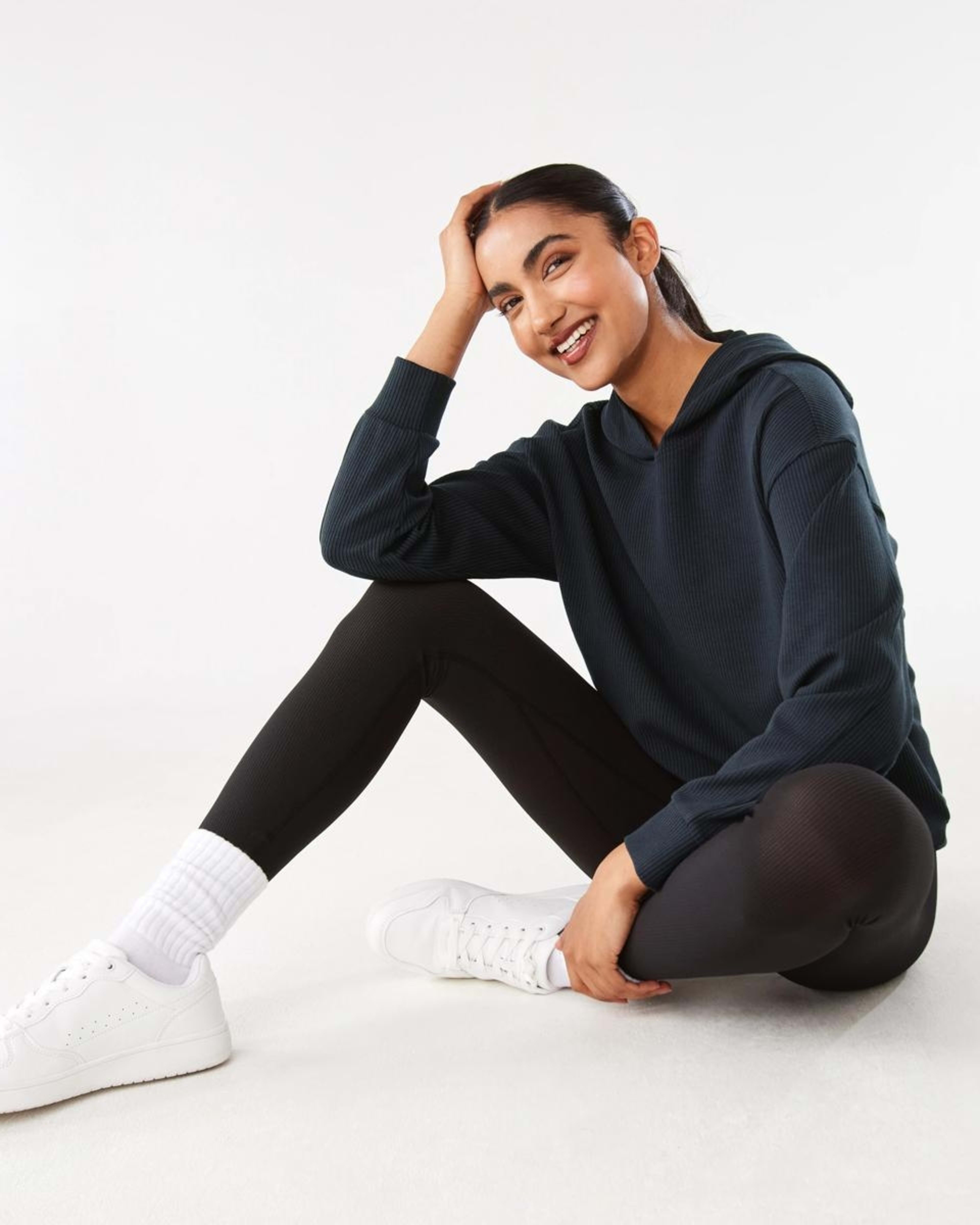 9 Active Womens Ribbed Scuba Hoodie WASHED BLACK, 9 of 10