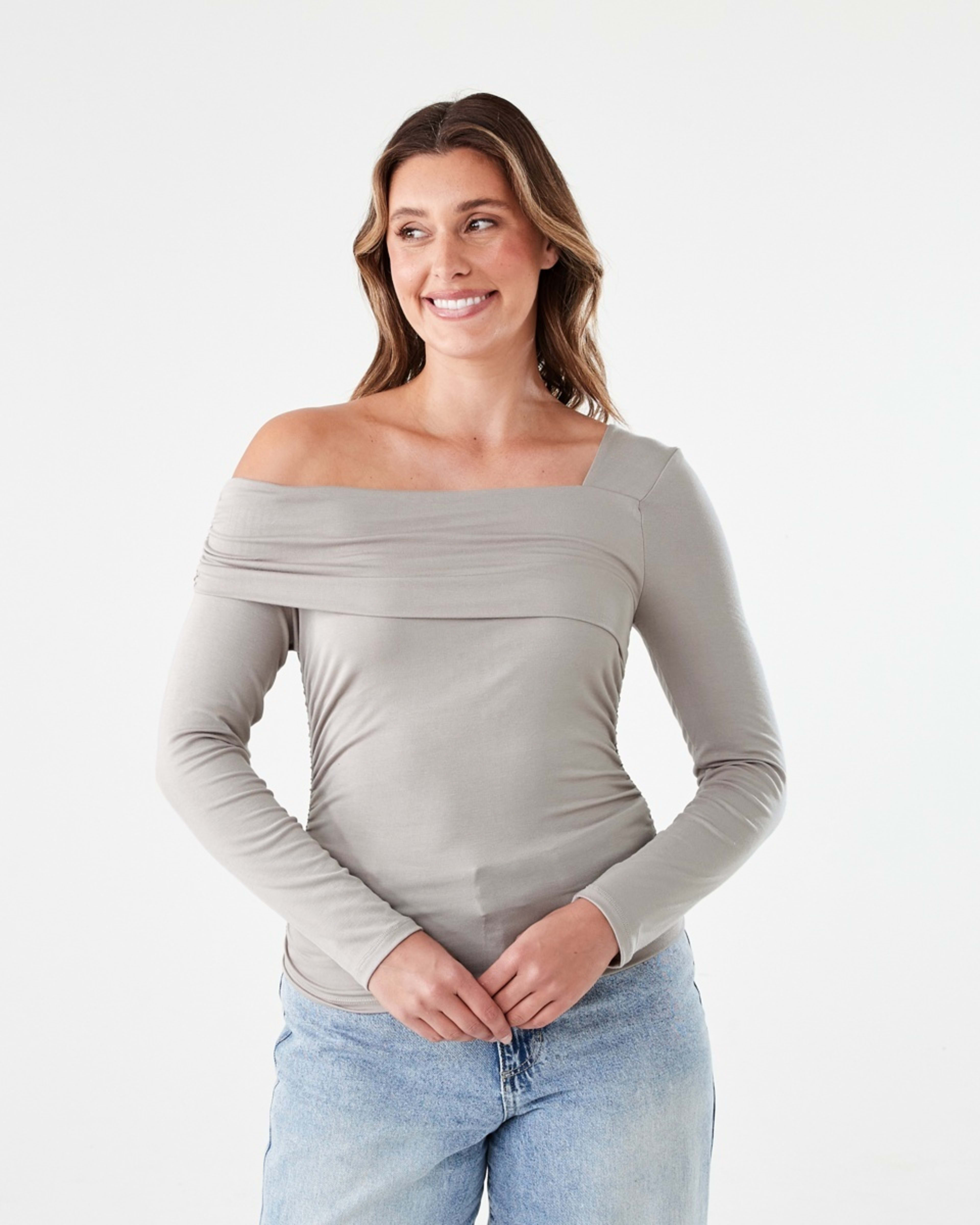 2 Long Sleeve Ruched Top FADED TAUPE, 2 of 7