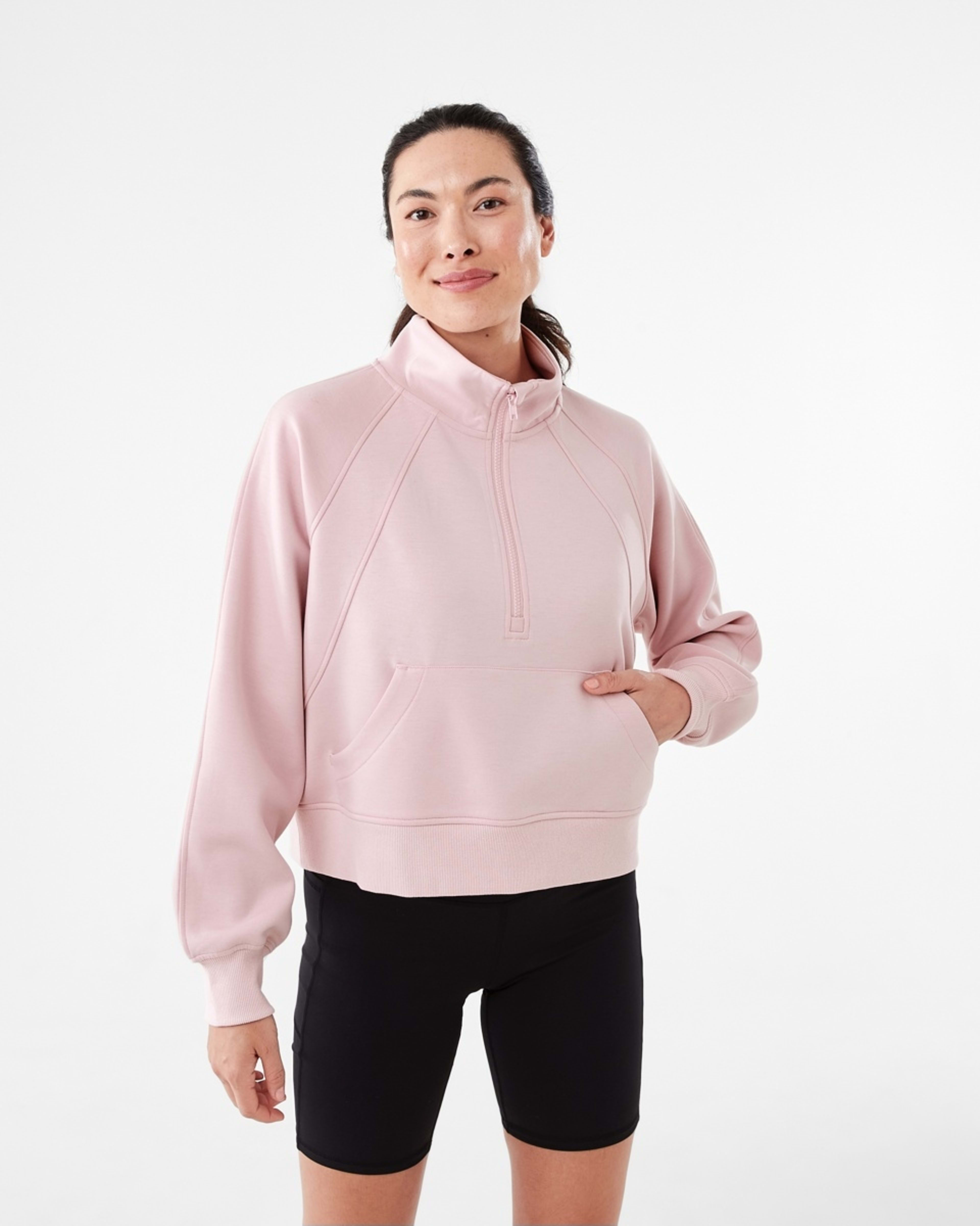 1 Active Womens Half Zip Long Sleeve Sweatshirt Qurtz Pink, 1 of 6