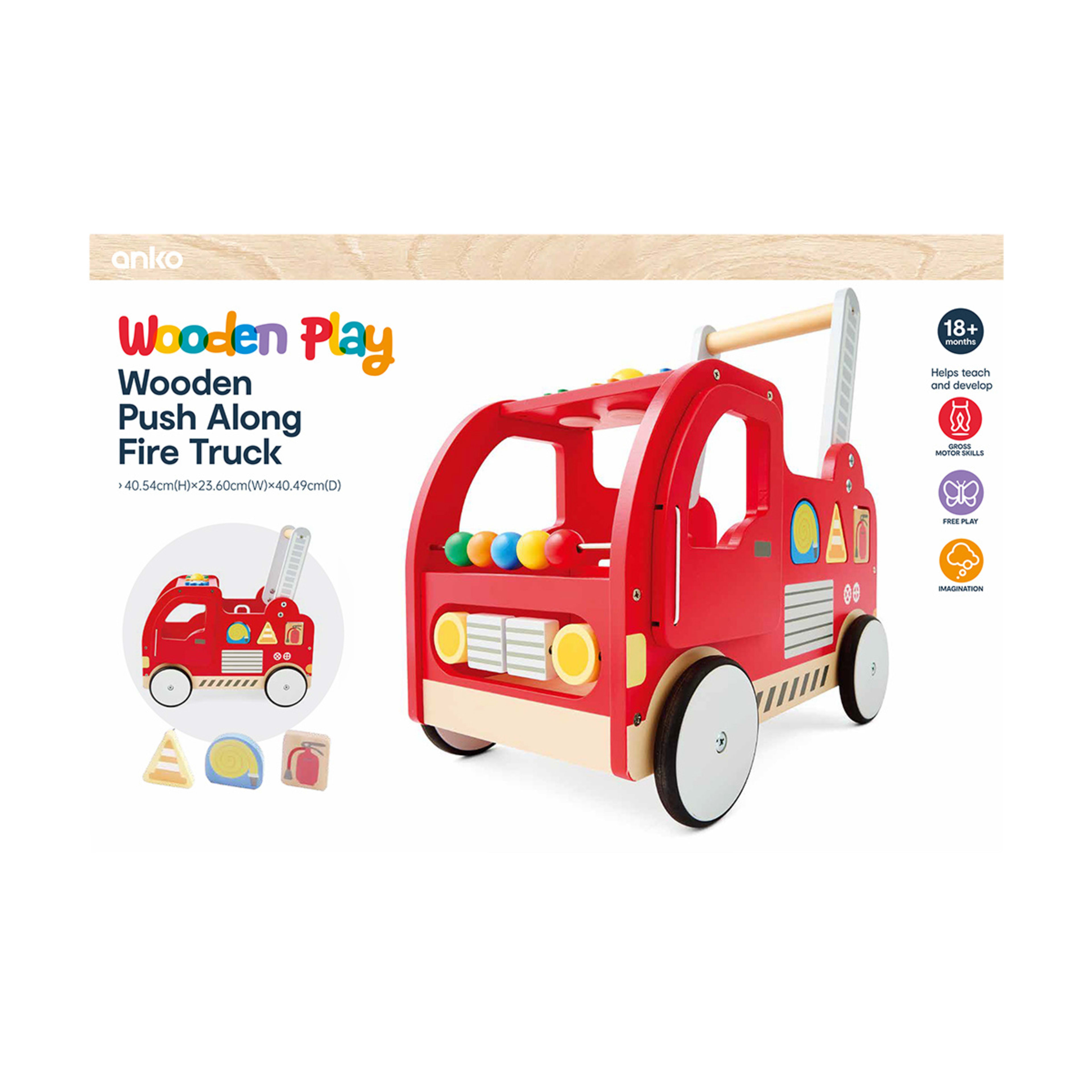 10 Wooden Play Push Along Fire Truck, 10 of 10