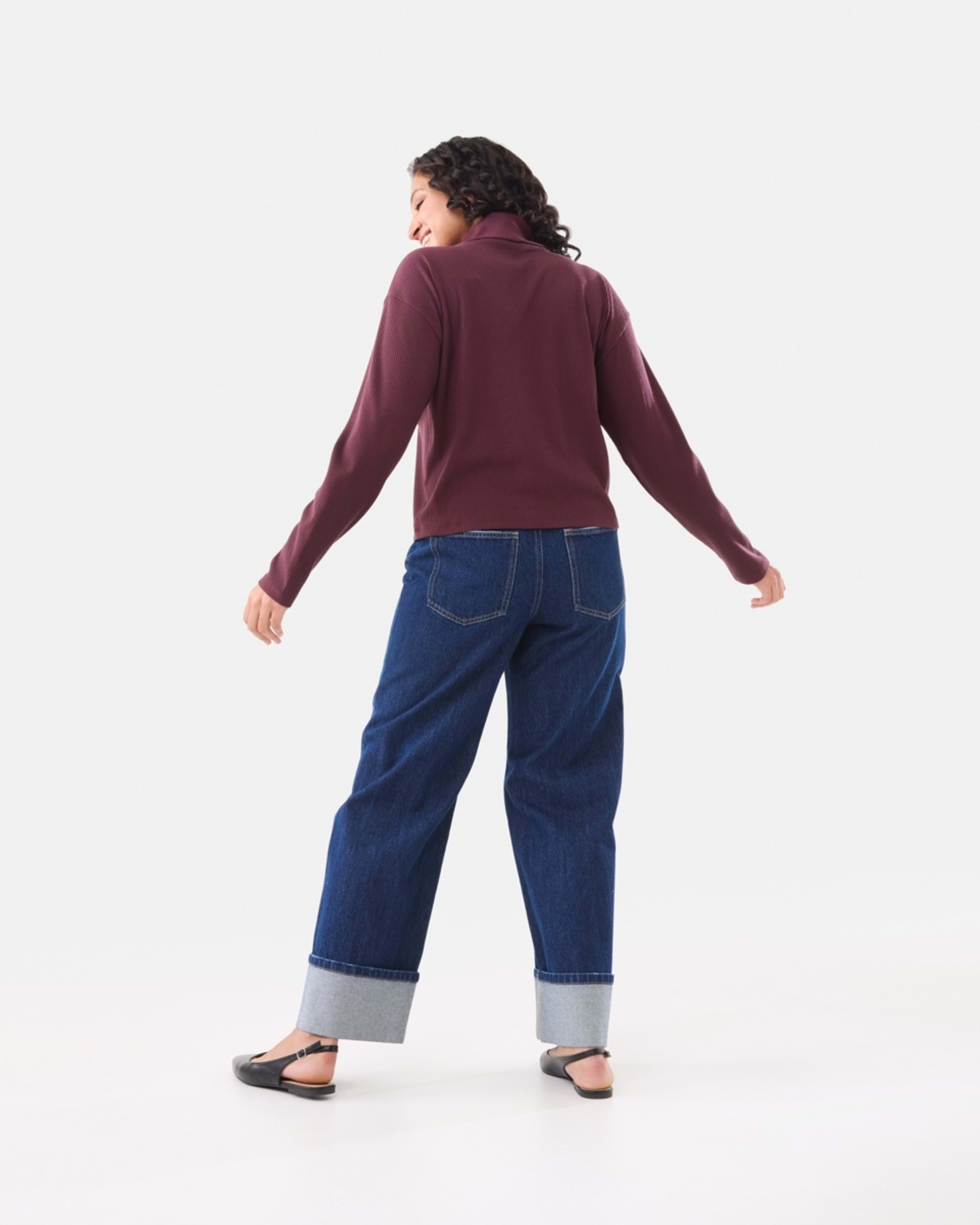 4 Long Sleeve Rib Turtleneck Top Mulberry, 4 of 7
