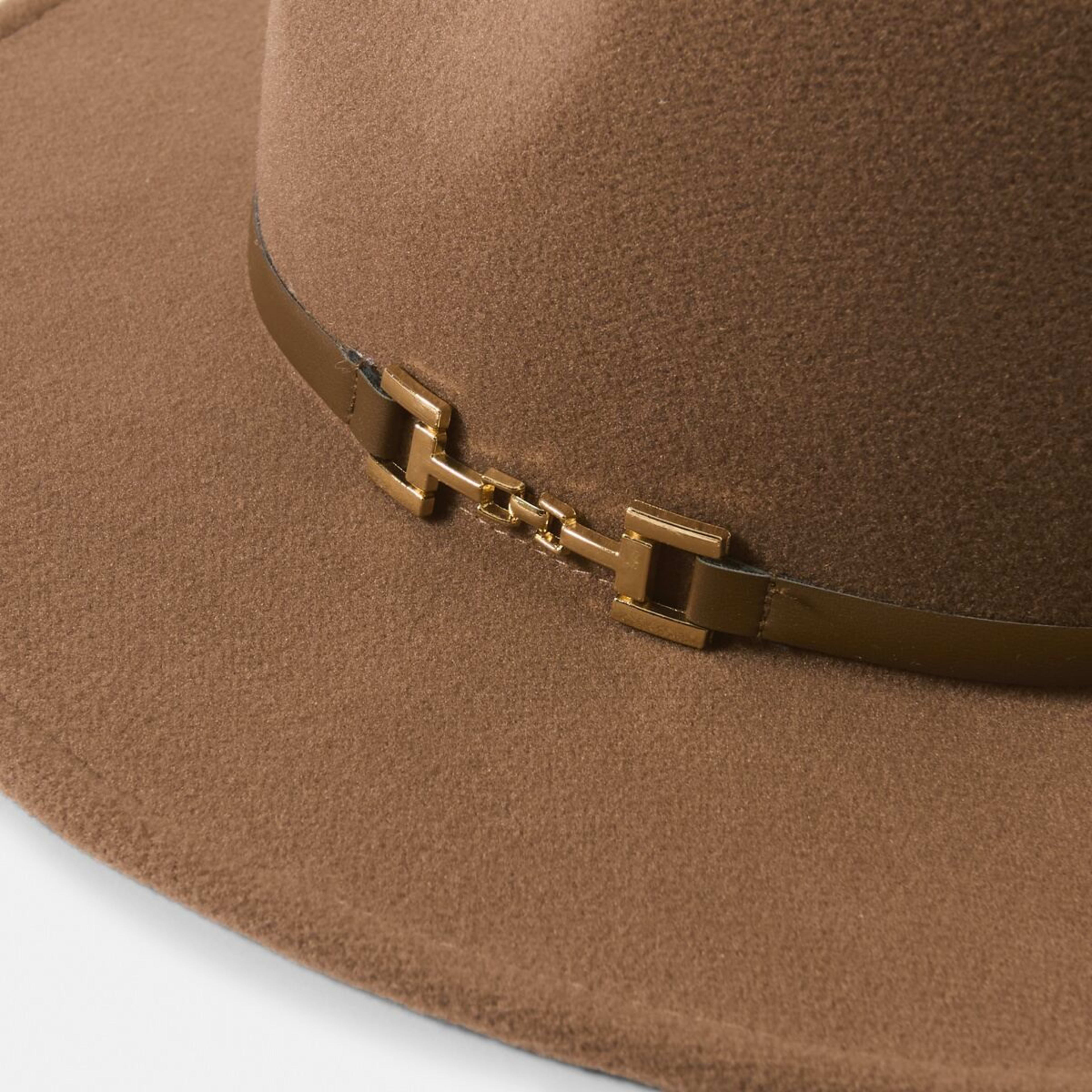 3 Metal Trim Fedora Hat Chocolate Brown Pu, 3 of 5