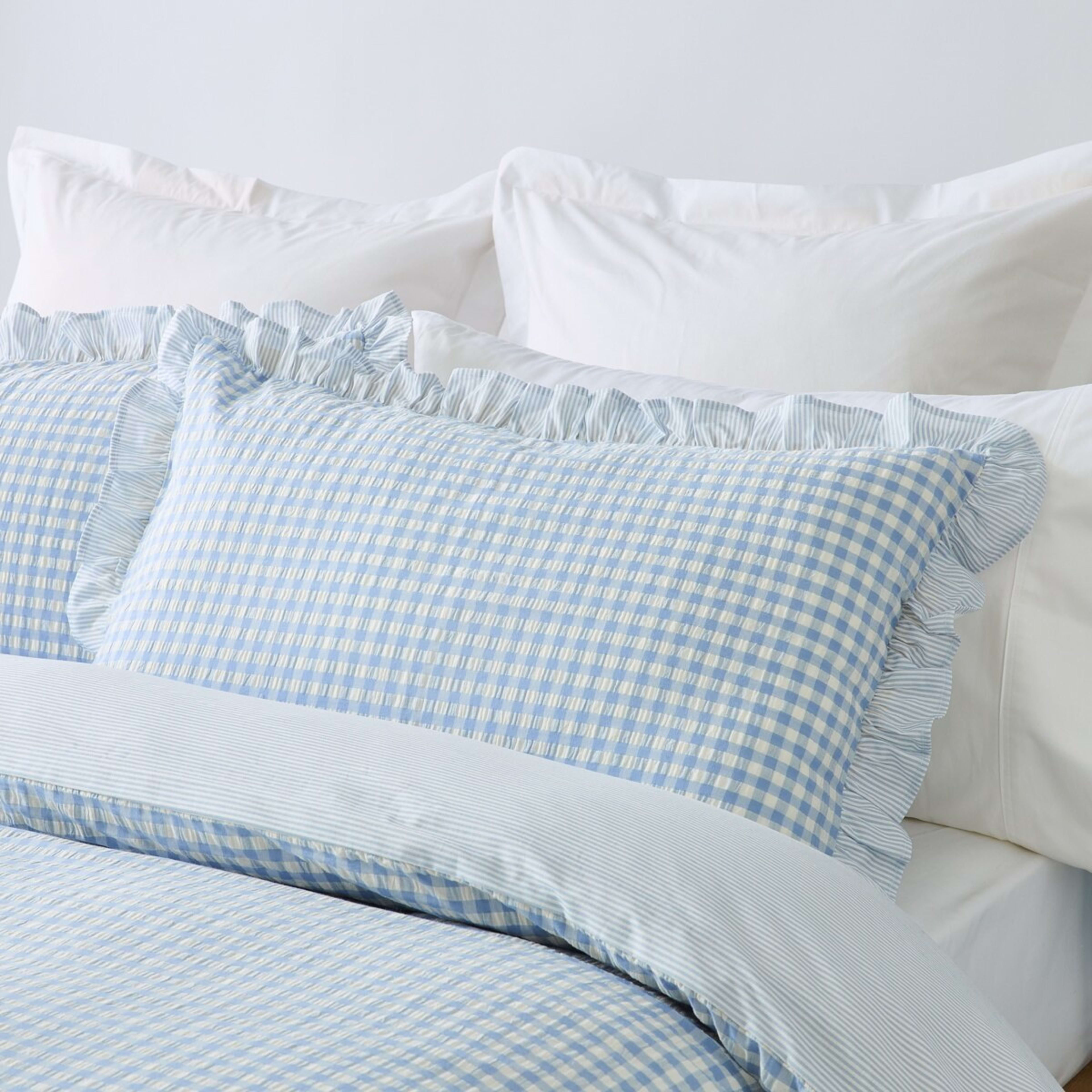 3 Gingham Ruffle Reversible Cotton Quilt Cover Set - Double Bed, Blue, 3 of 7
