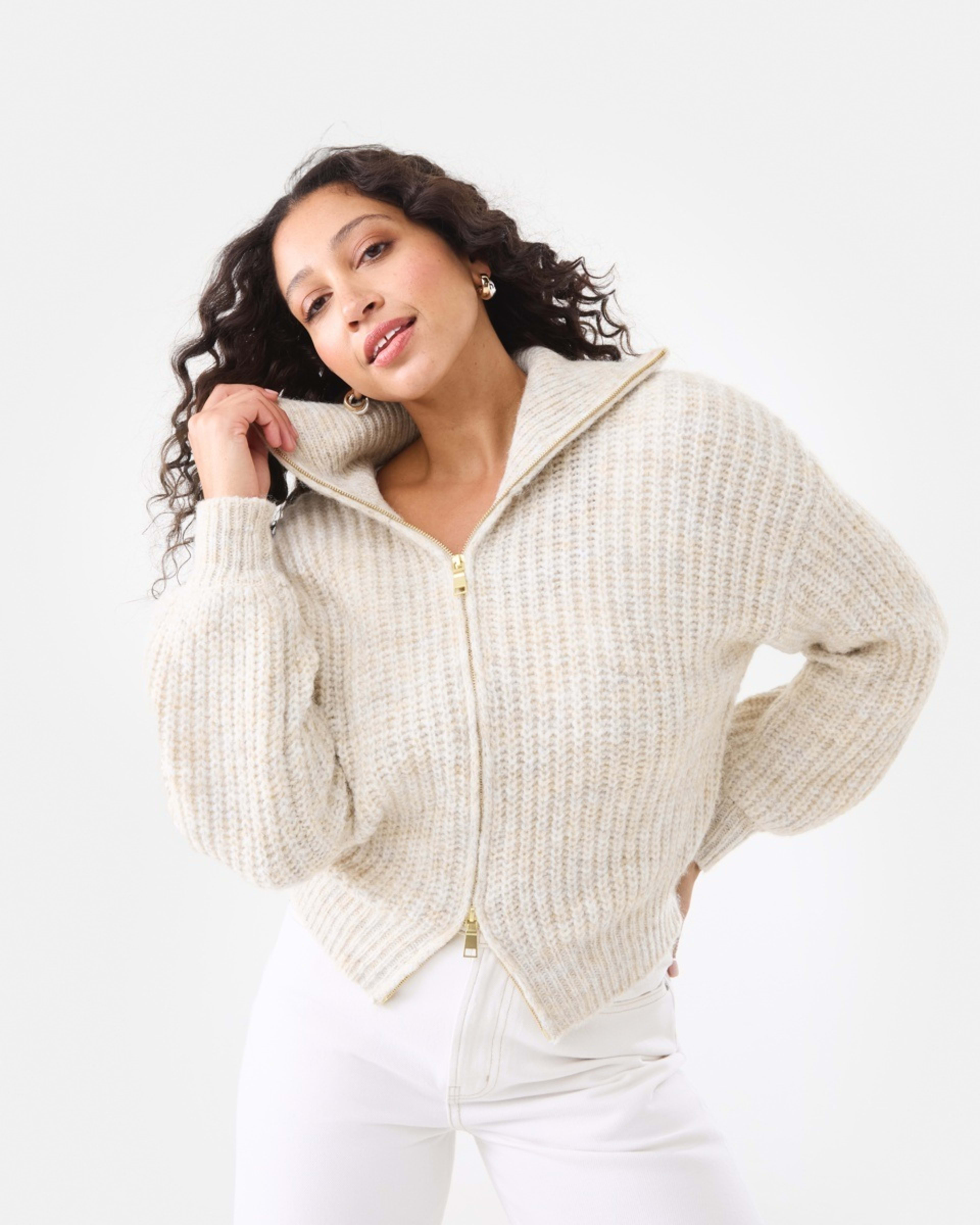 1 Fisherman Rib Knit Bomber Bge Otml, 1 of 9
